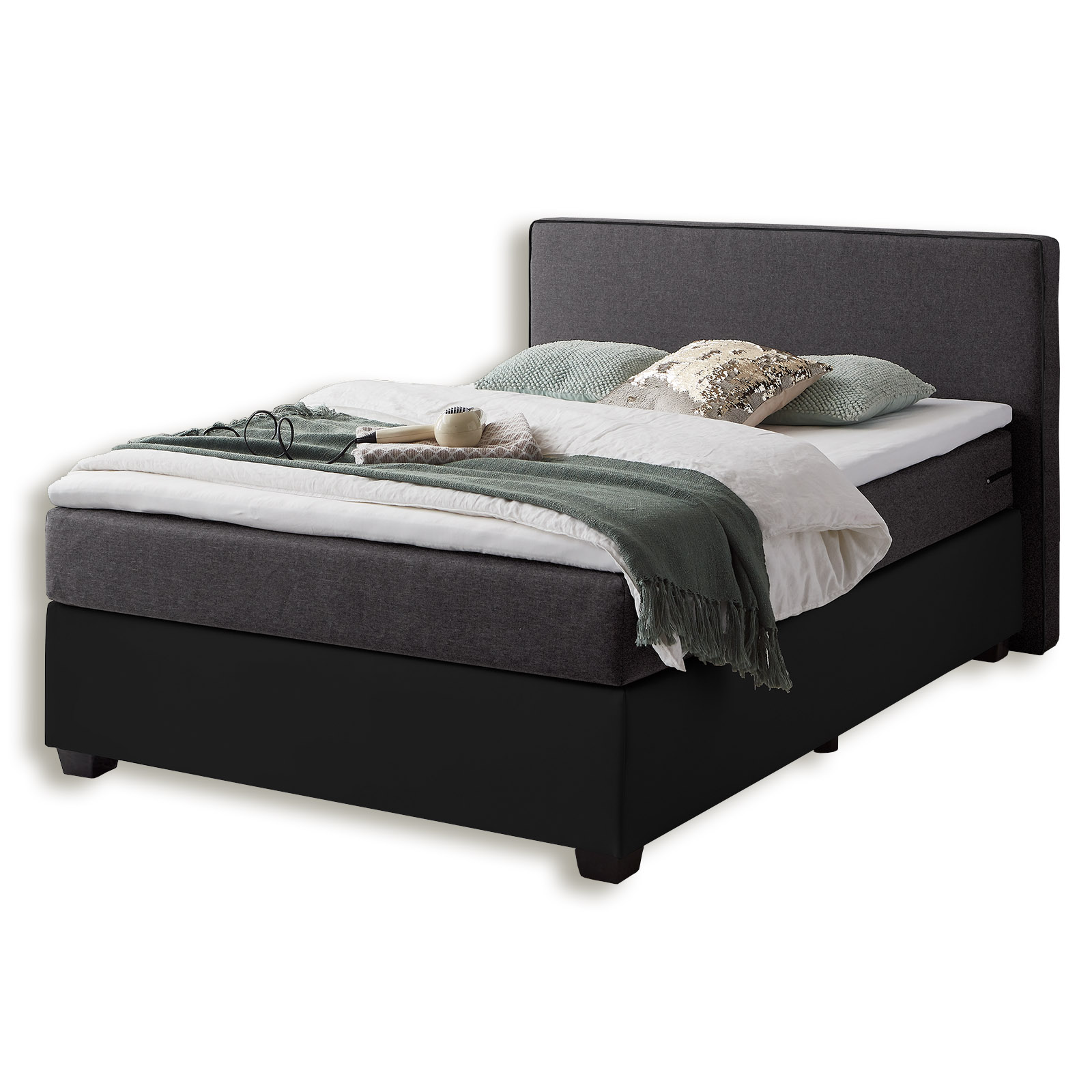 Boxspringbett - schwarz-grau - H2 - 140x200 cm