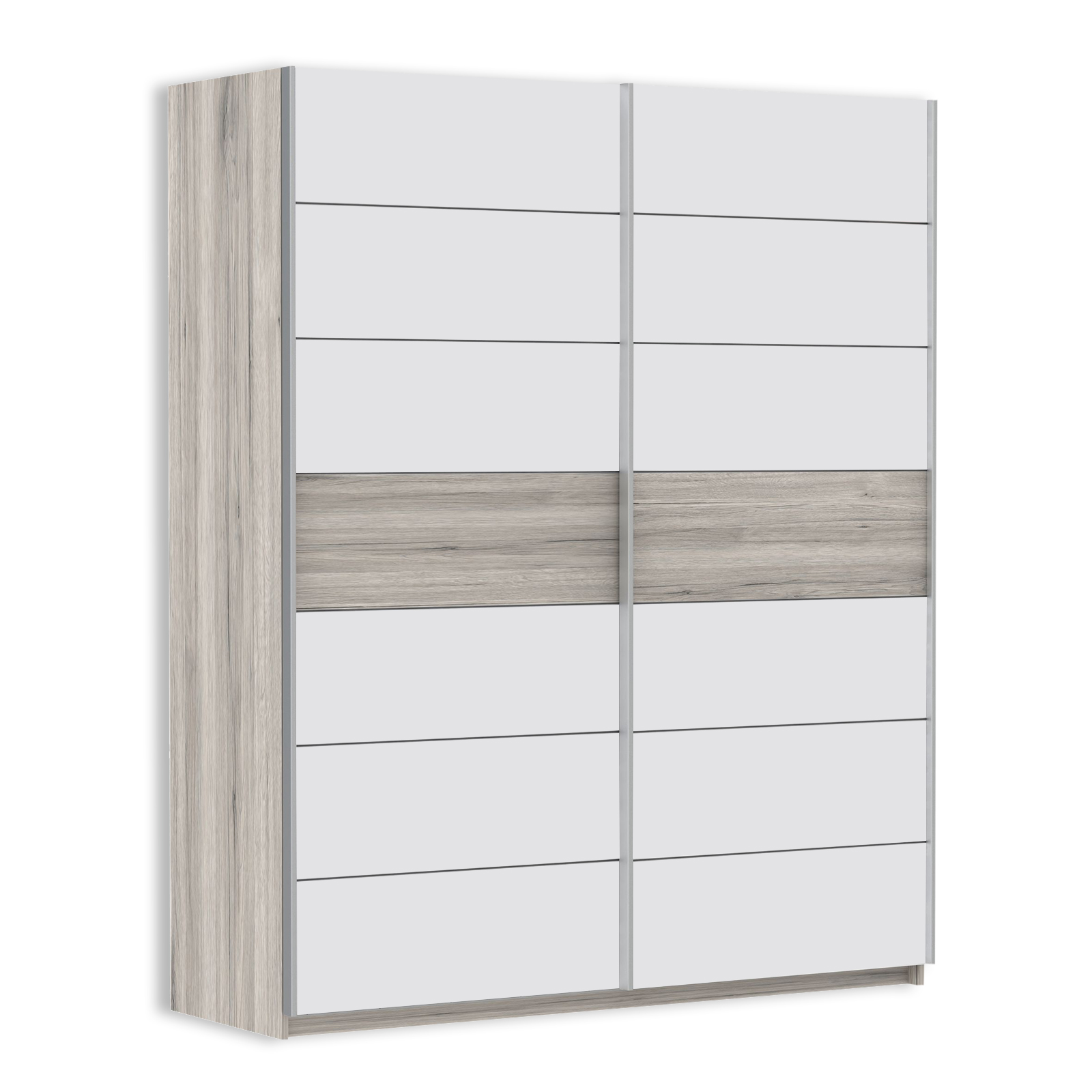 Schwebetürenschrank - Sandeiche-weiß Hochglanz