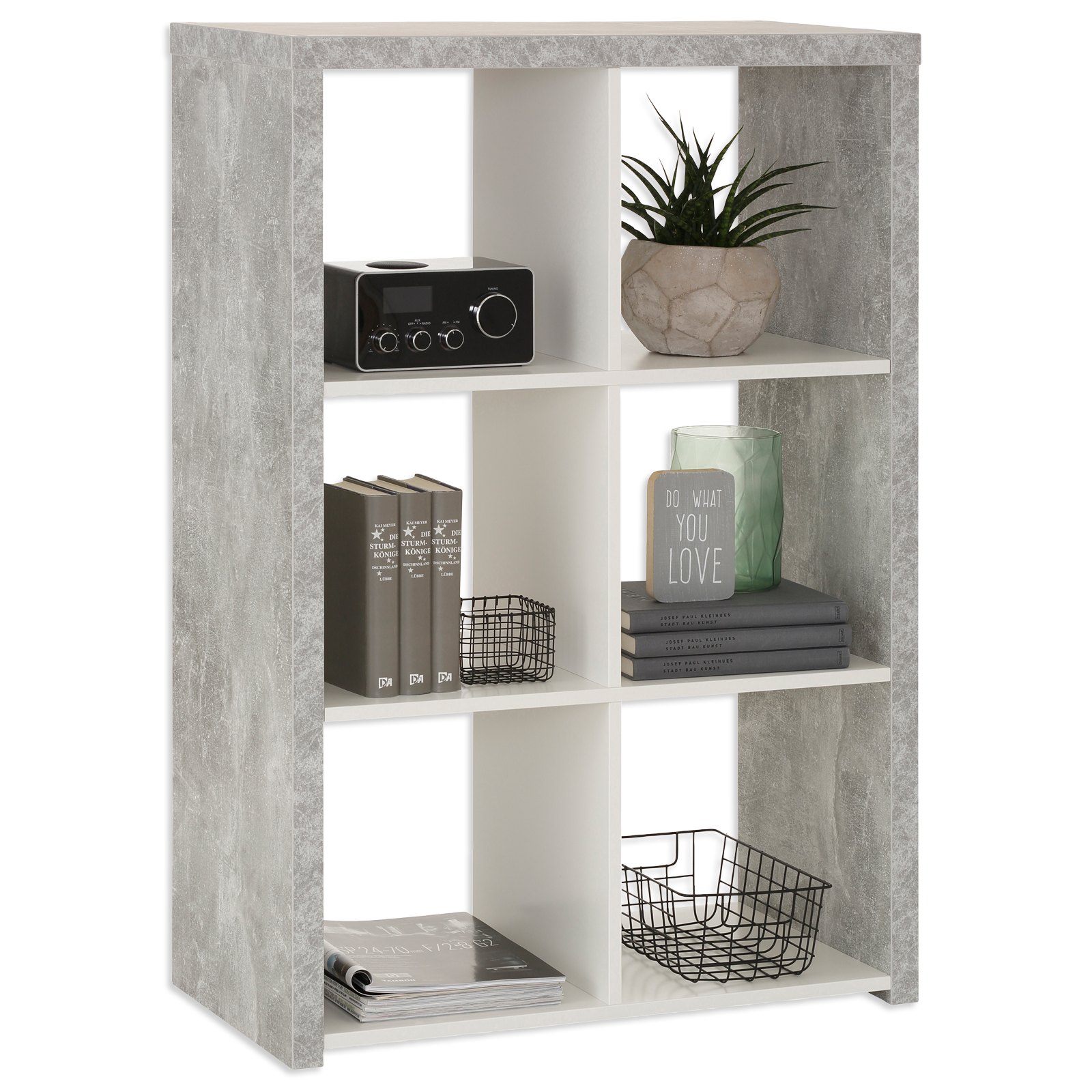 Regal - Betonoptik-weiß - 3x2 Fächer