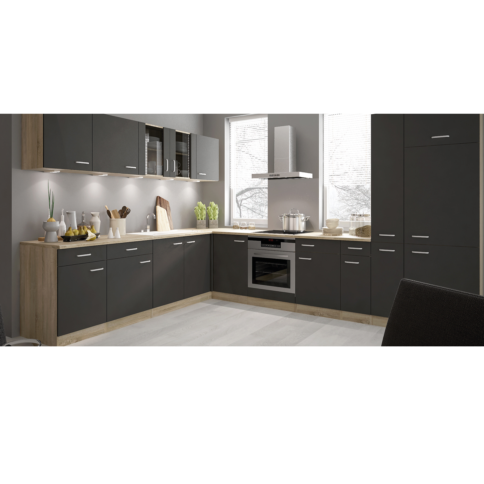 Spülenunterschrank - anthrazit-Sonoma Eiche - 100 cm breit