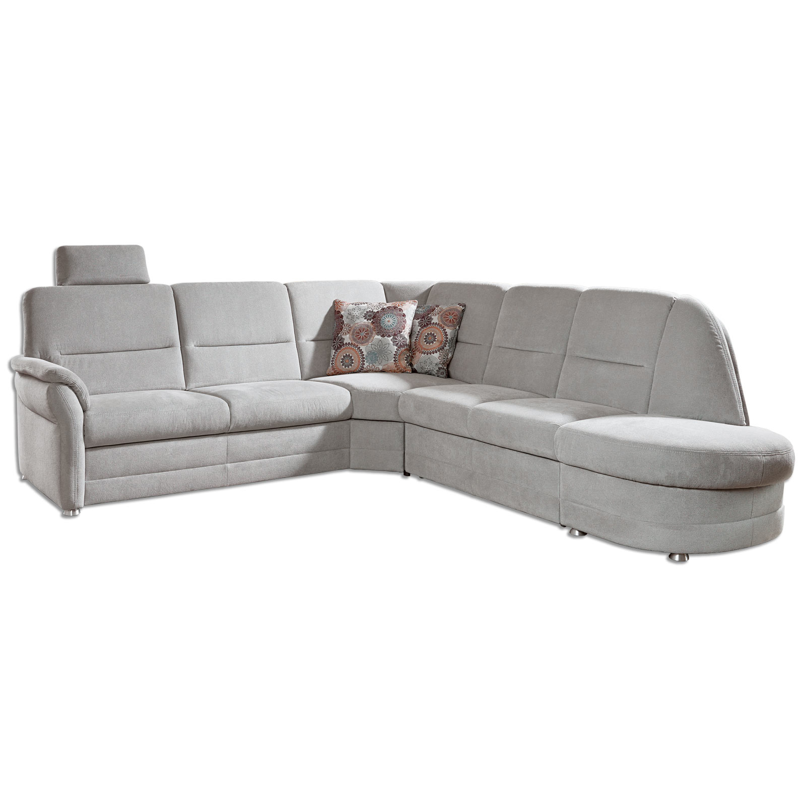 polsterpower Ecksofa silber mit Liegefunktion Recamiere rechts