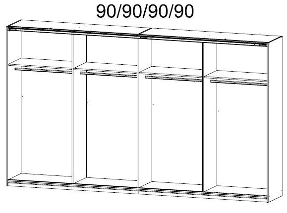 Schwebetürenschrank - grau metallic-weiß Hochglanz - 361 cm