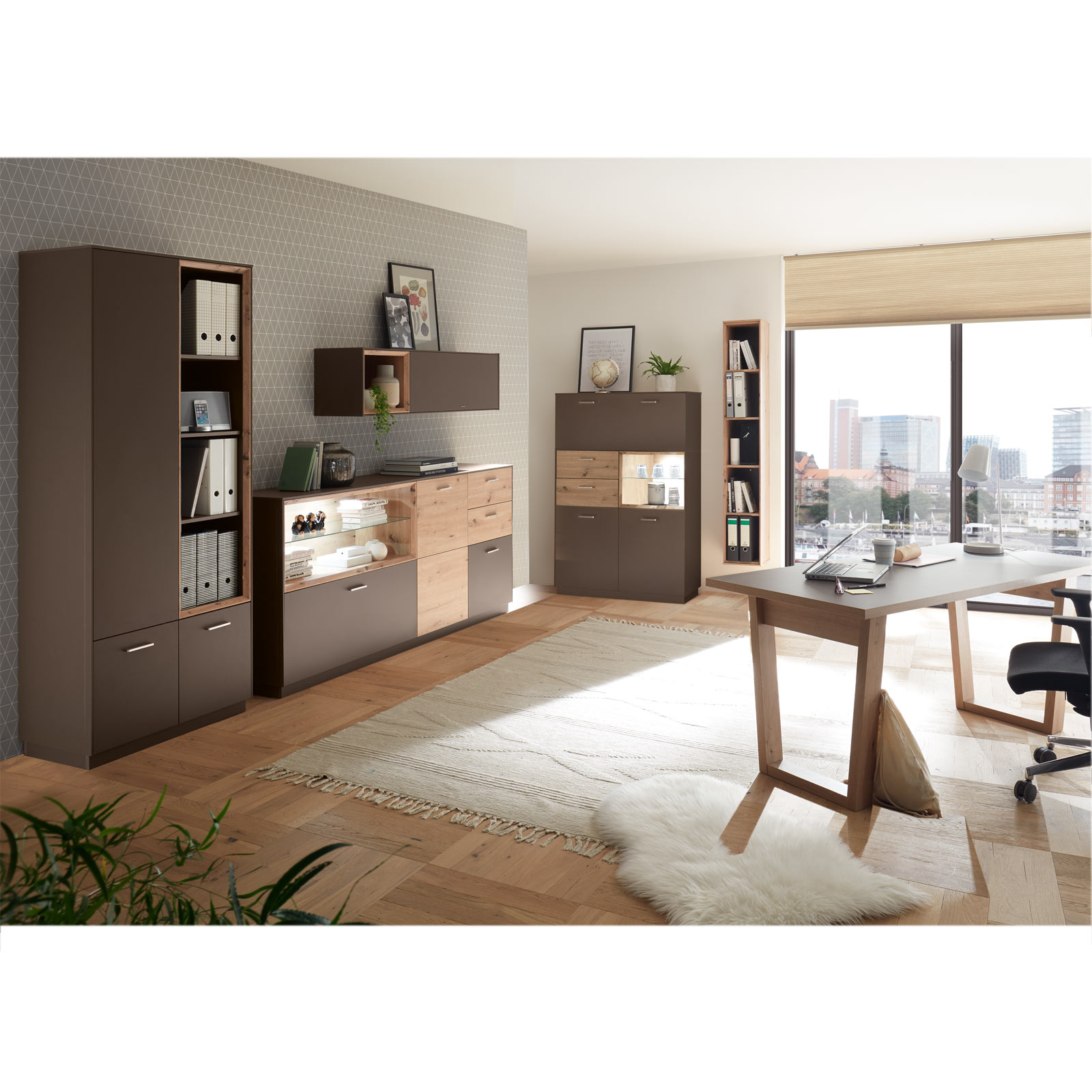 Regal-Vitrine - Lava matt Lack-Asteiche - 79 cm breit