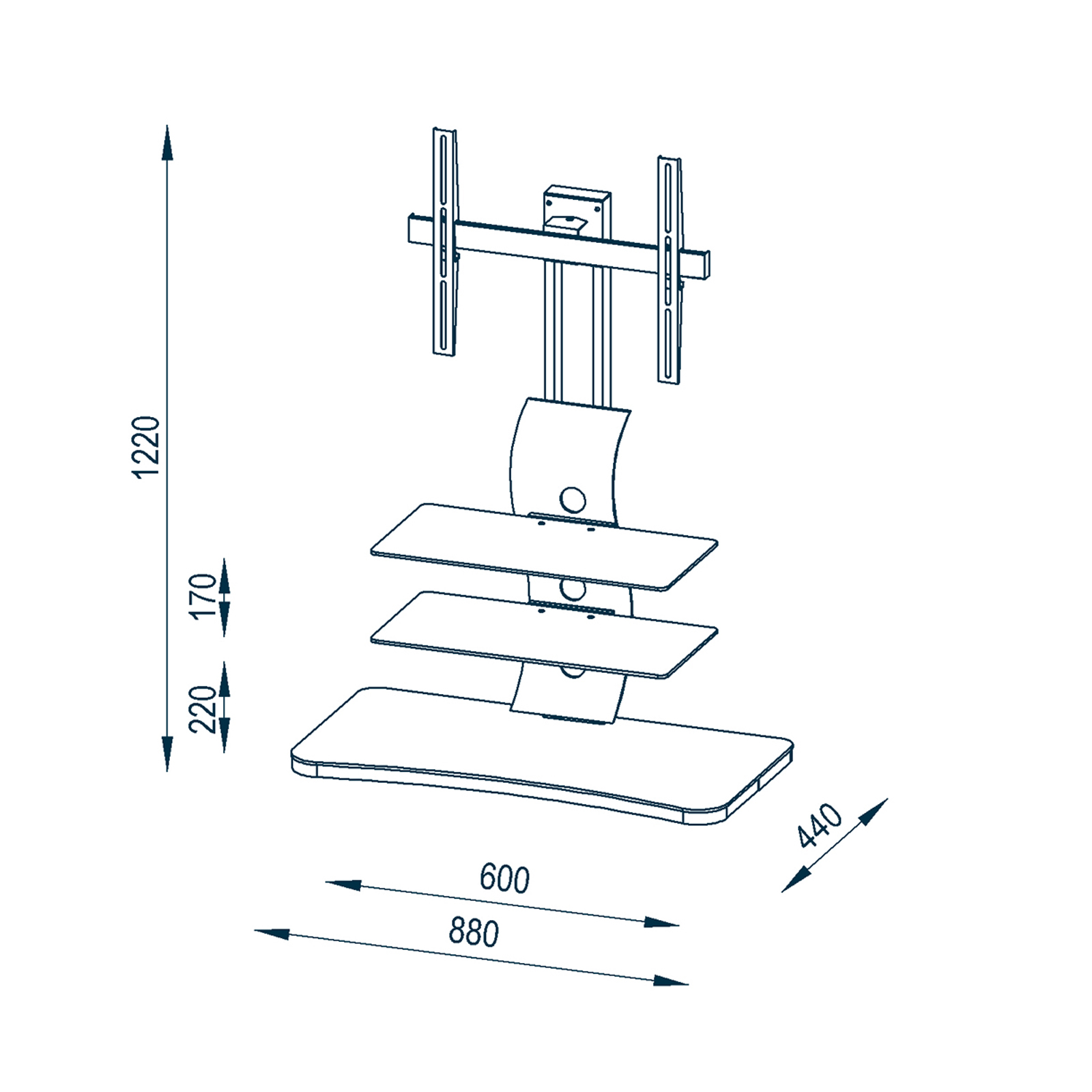 TV-Rack - Alu - Schwarzglas - 88 cm