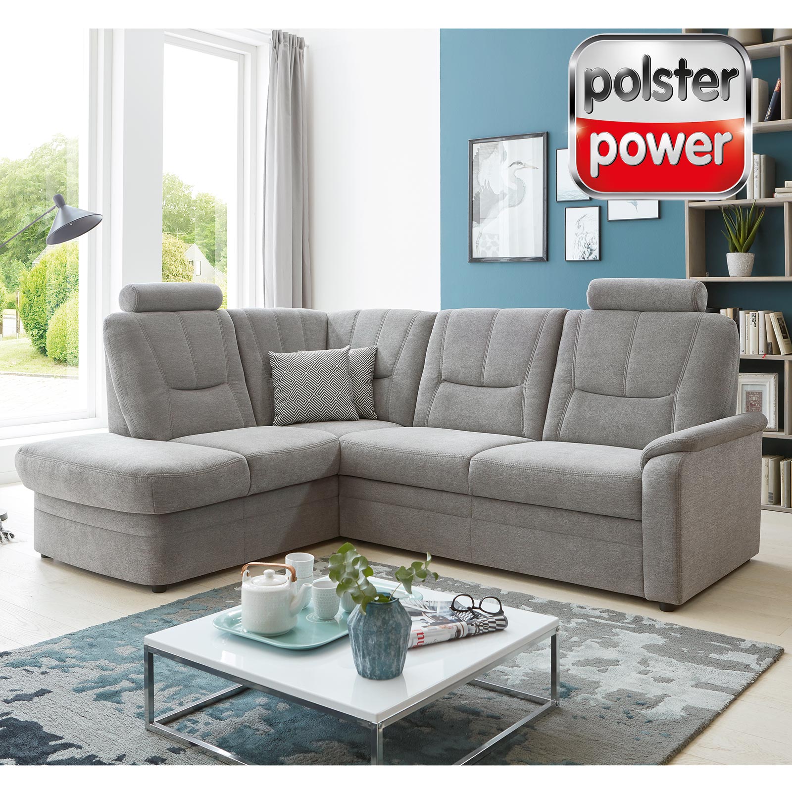 polsterpower Eckgarnitur - grau - Microchenille