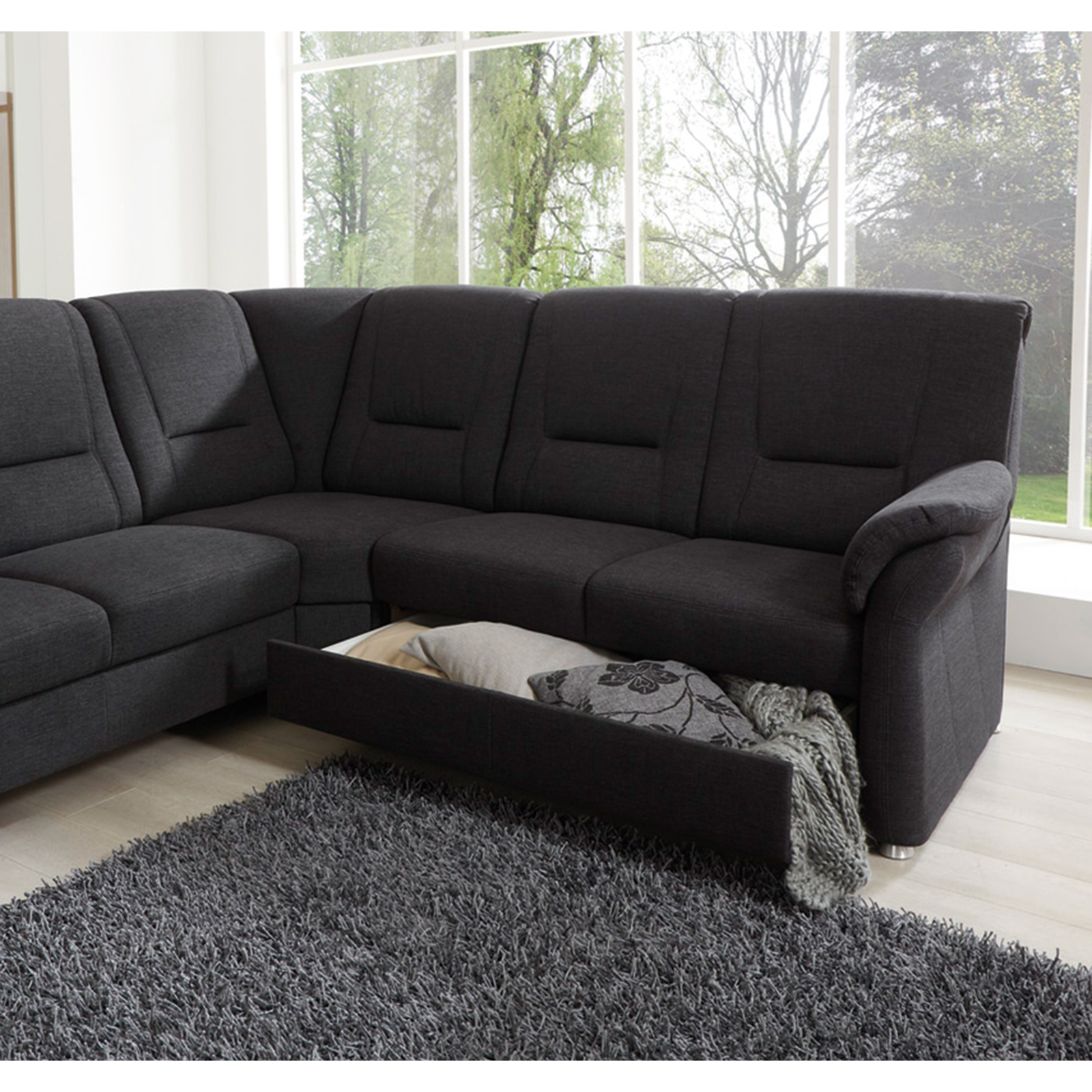 polsterpower Ecksofa anthrazit Liegefunktion Recamiere rechts