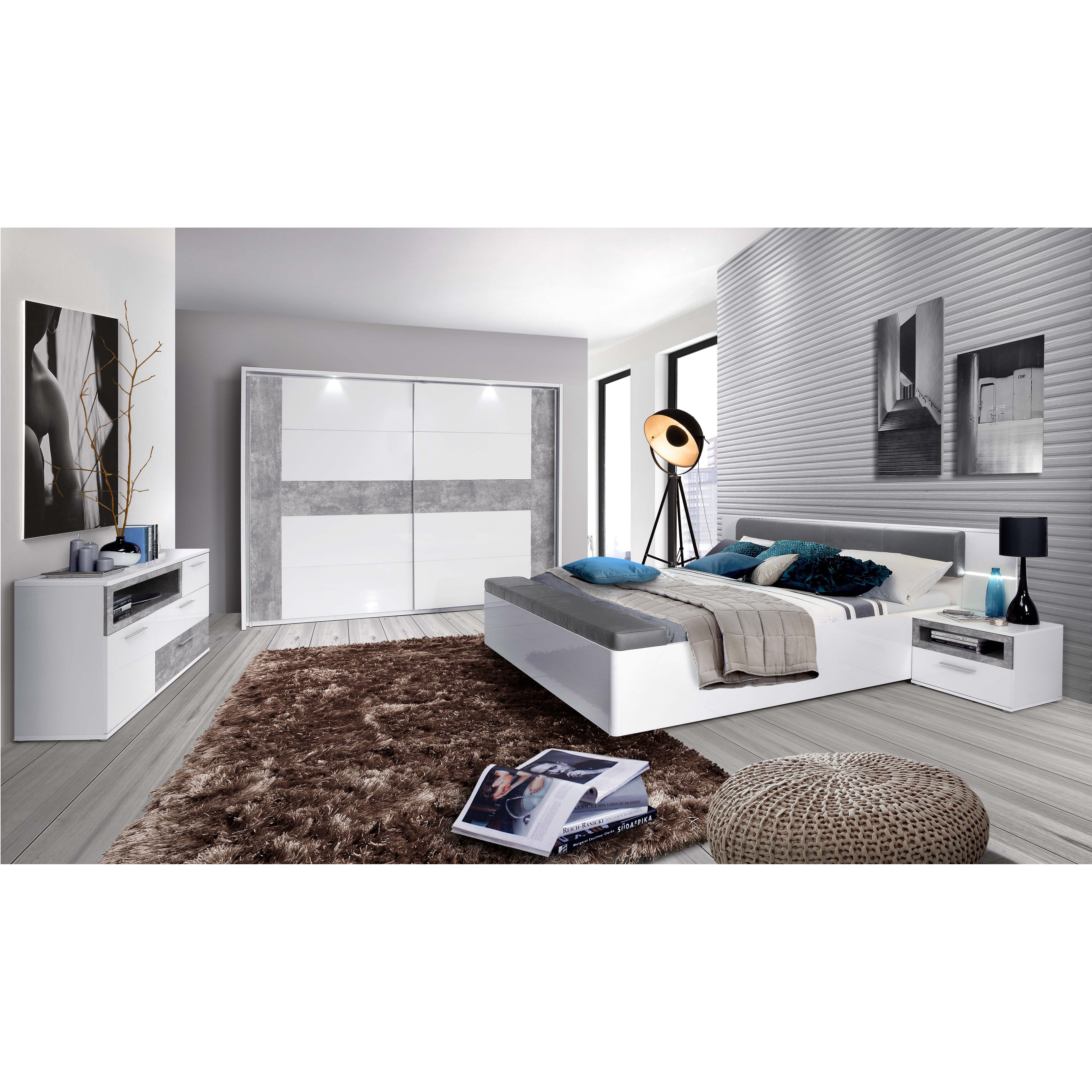 Ella@HOME Nachtschrank - weiß Hochglanz-Betonoptik - 52 cm