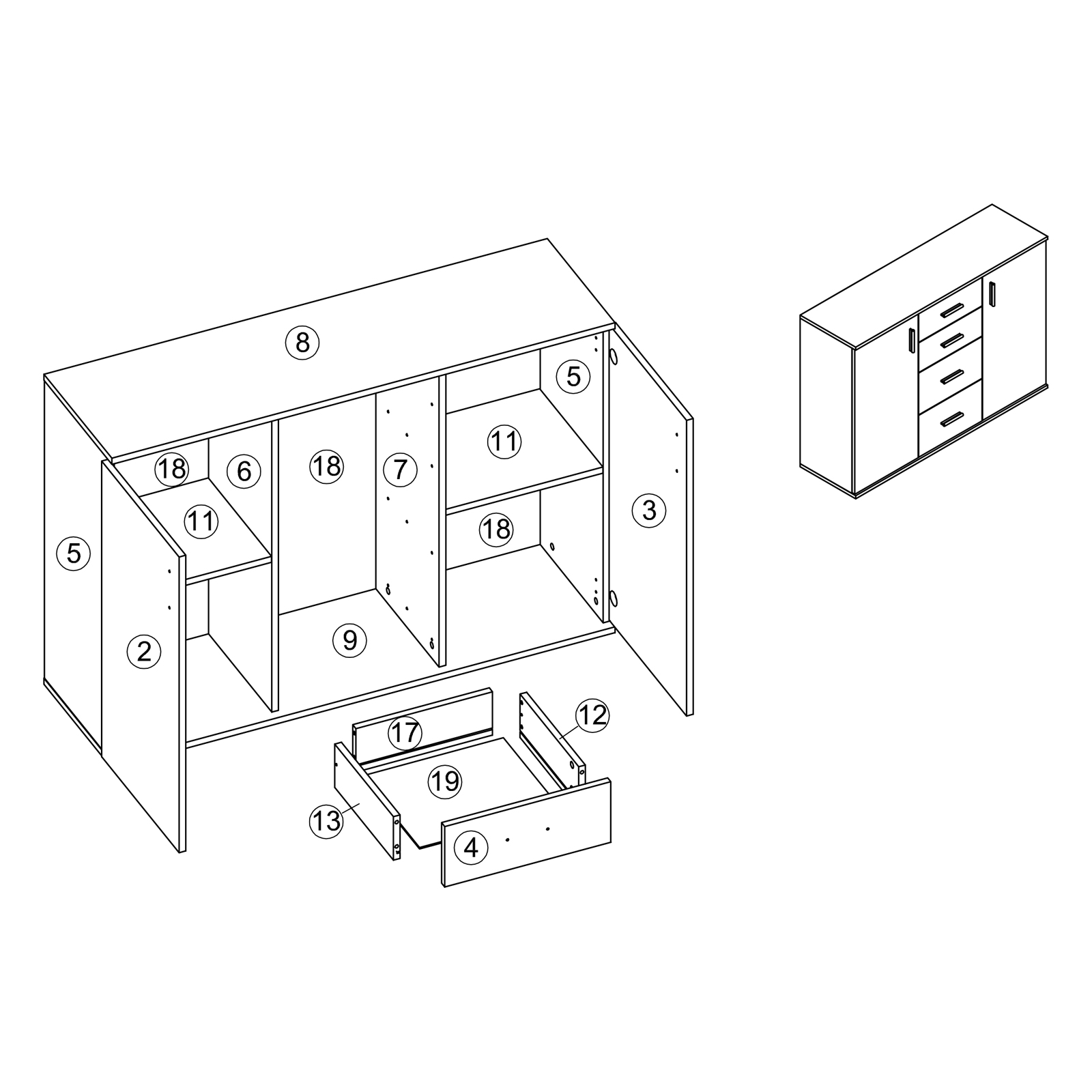 Kommode - weiß-Beton-Optik - 120 cm breit