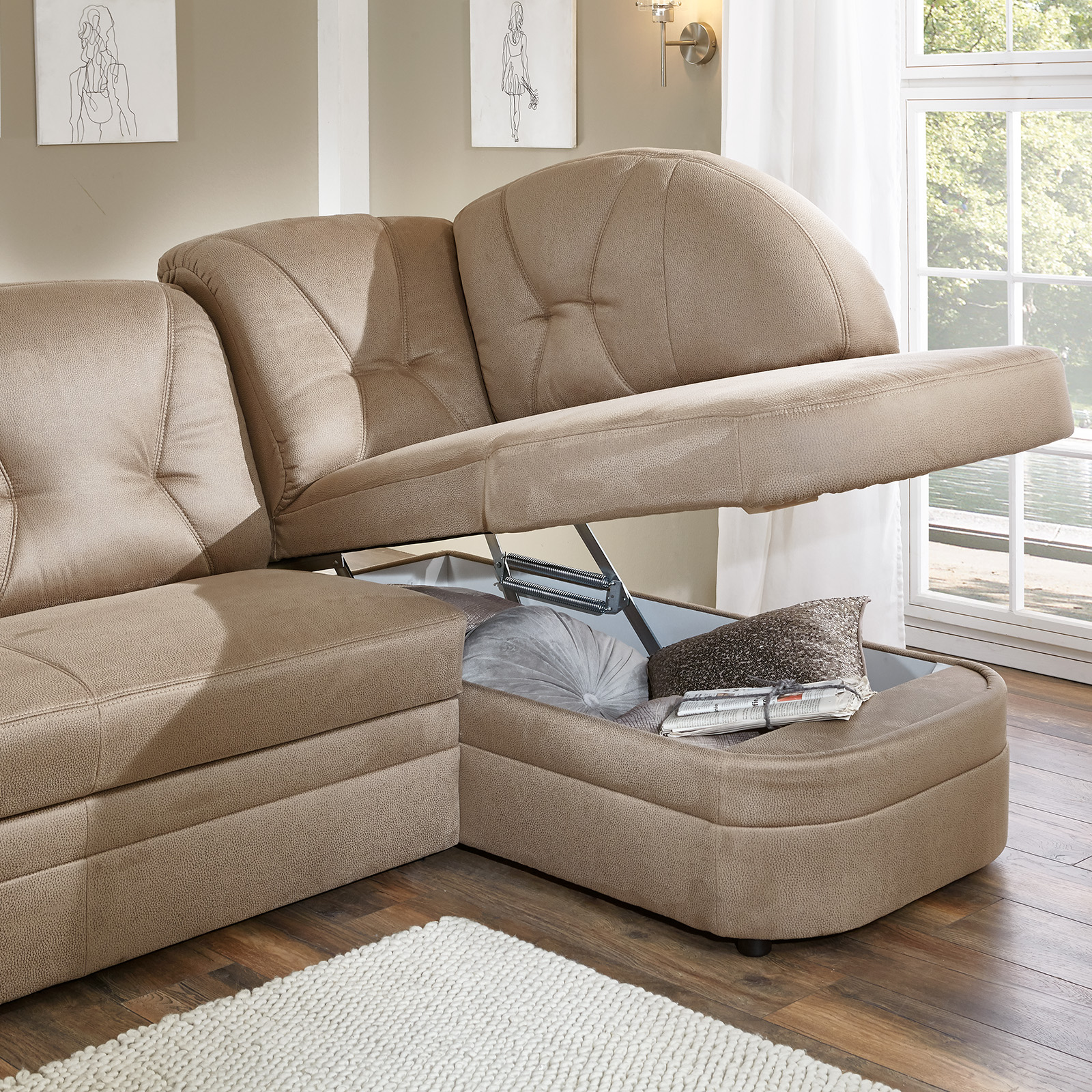 Ecksofa sand mit Liegefunktion Online bei ROLLER kaufen