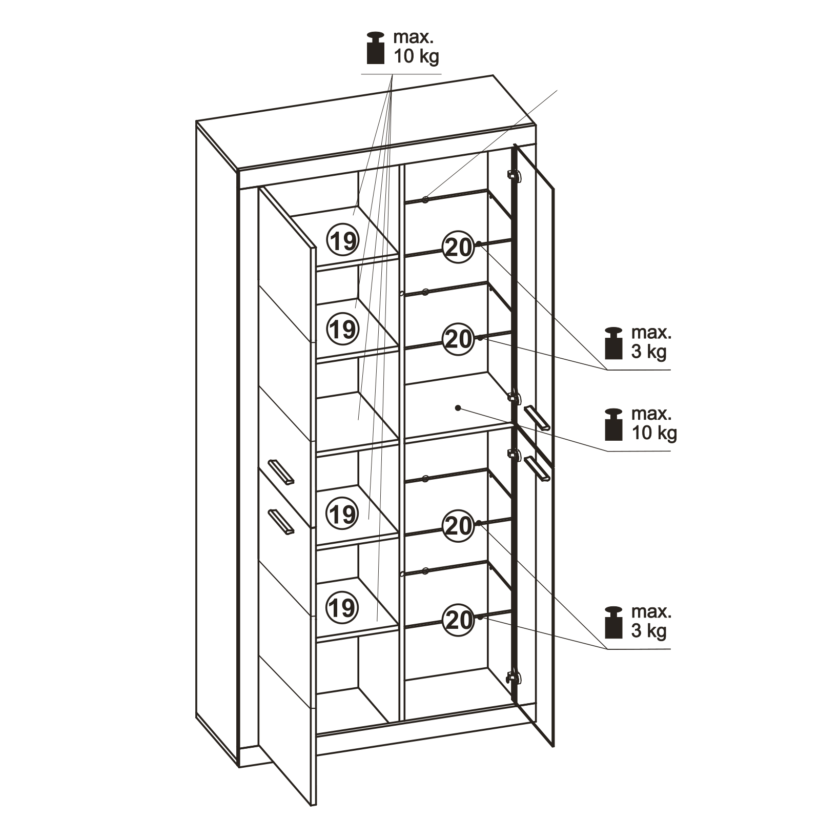 Vitrine - Beton-Optik - weiß glänzend - mit Beleuchtung
