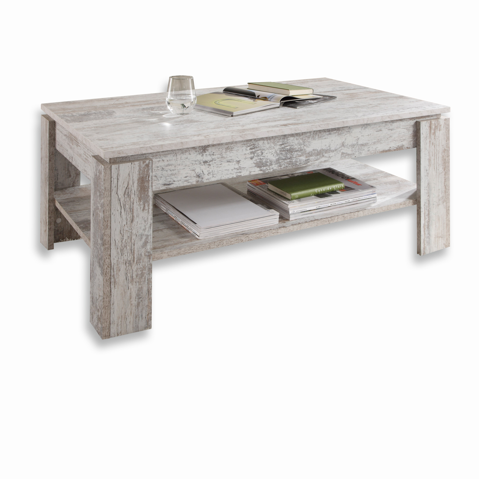 Couchtisch - Canyon White Pinie - mit Ablageboden