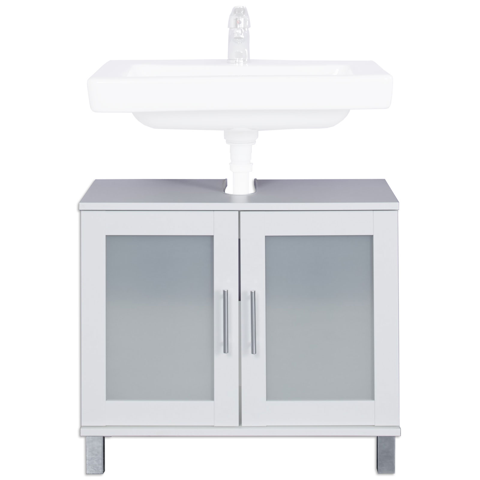 Waschbeckenunterschrank - weiß-Glas satiniert - 65 cm breit