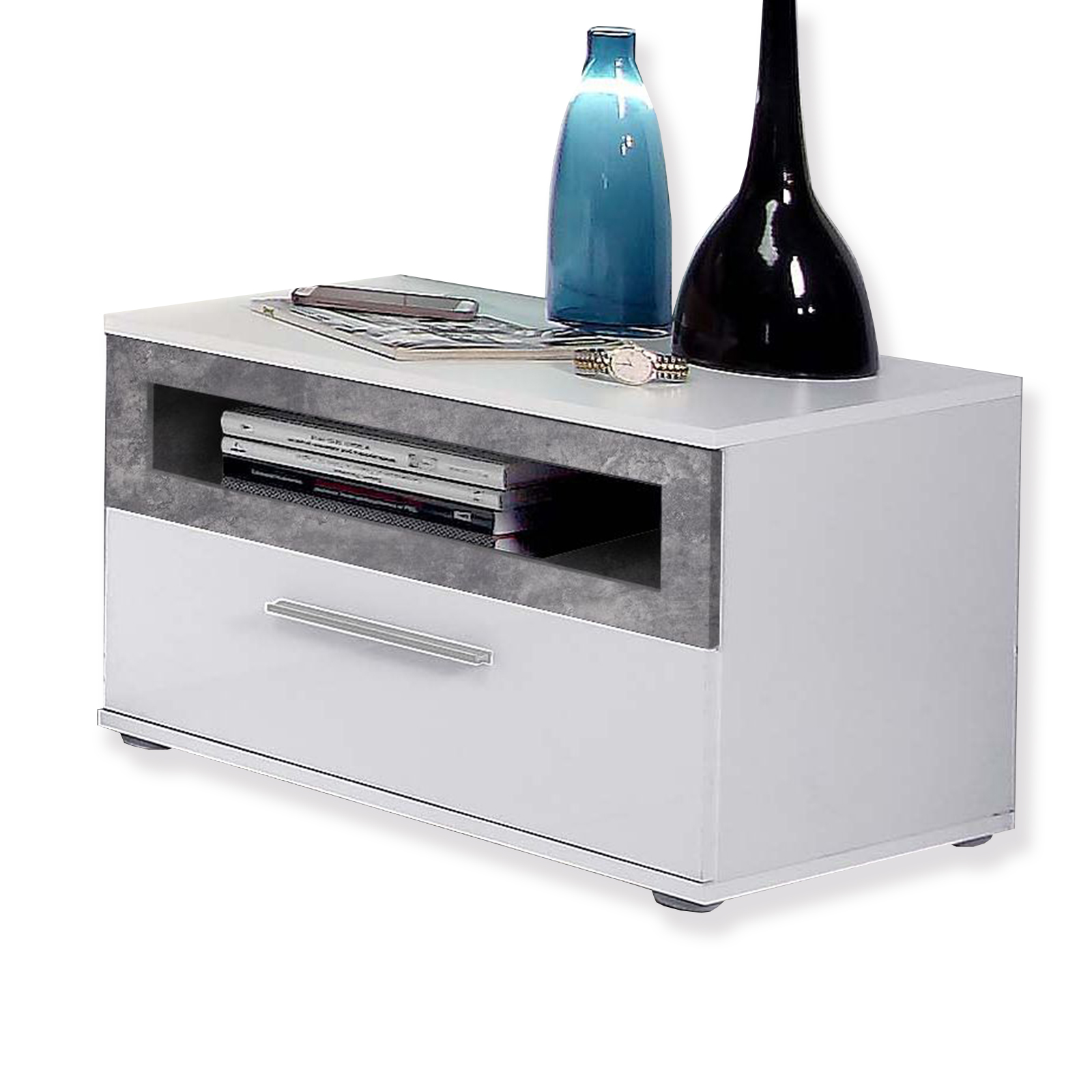 Ella@HOME Nachtschrank - weiß Hochglanz-Betonoptik - 52 cm