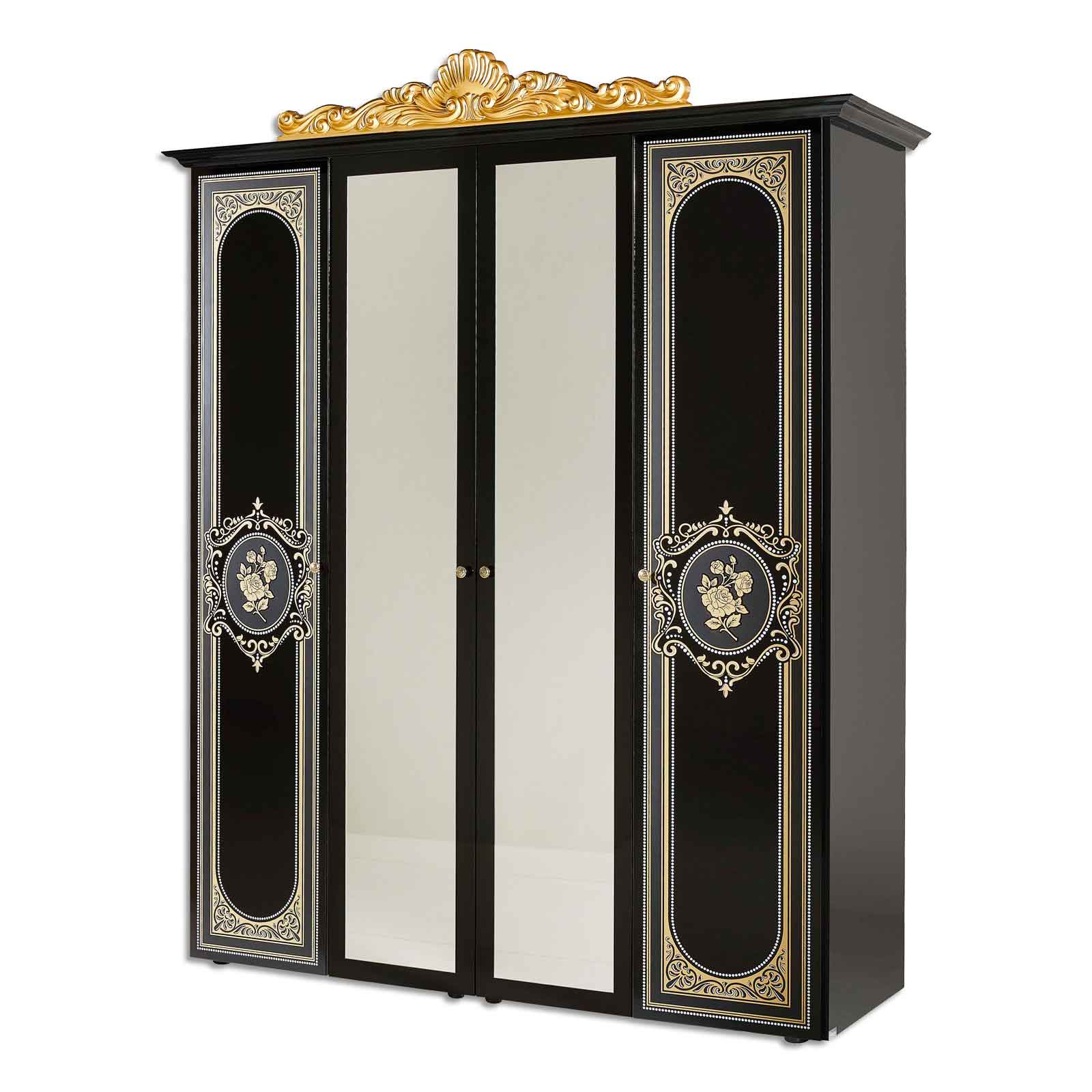 6-teiliges Schlafzimmer ALICE - schwarz Hochglanz-gold | Online bei