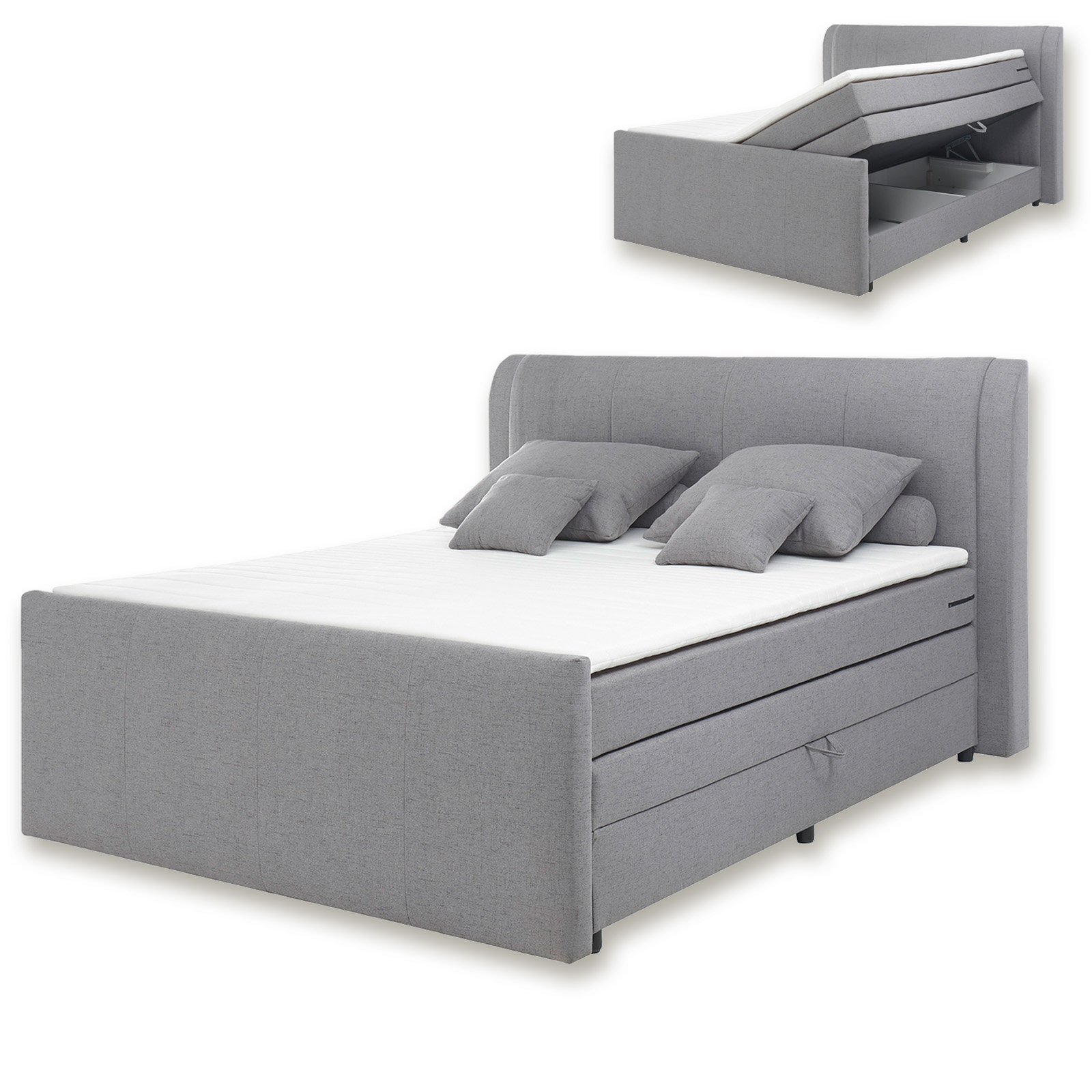 Boxspringbett - grau - H2 - Komfortschaum - 180x200 cm