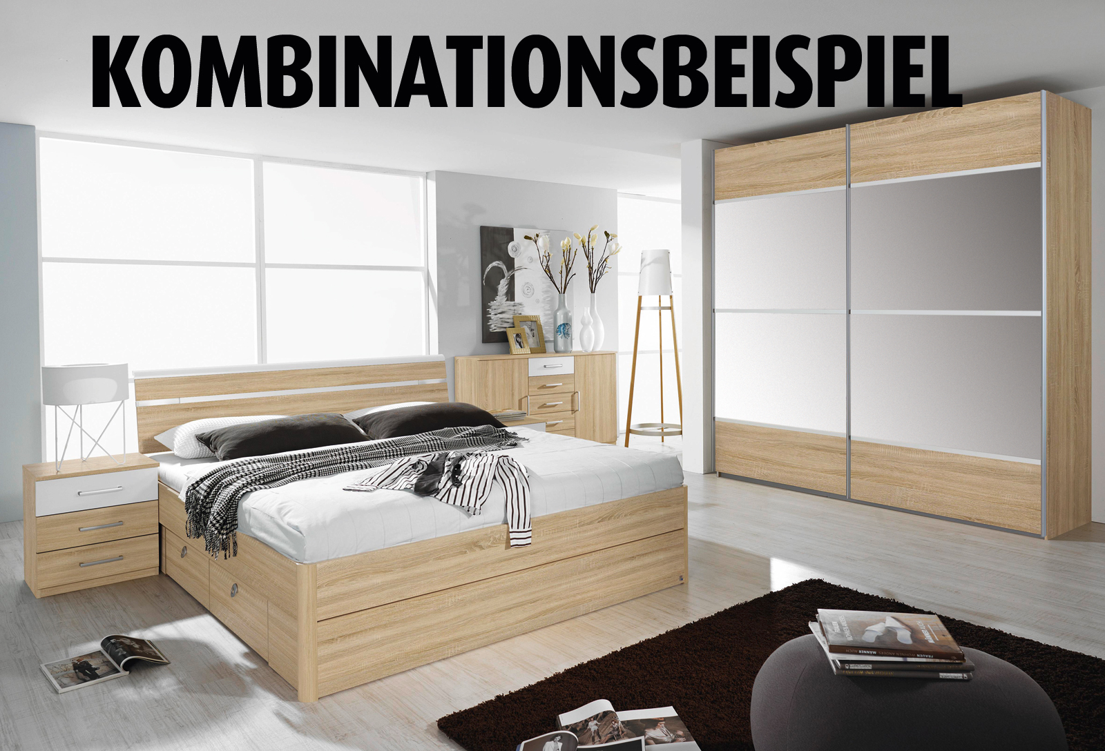 Komfortbett - Sonoma Eiche-alpinweiß - 180x200 cm