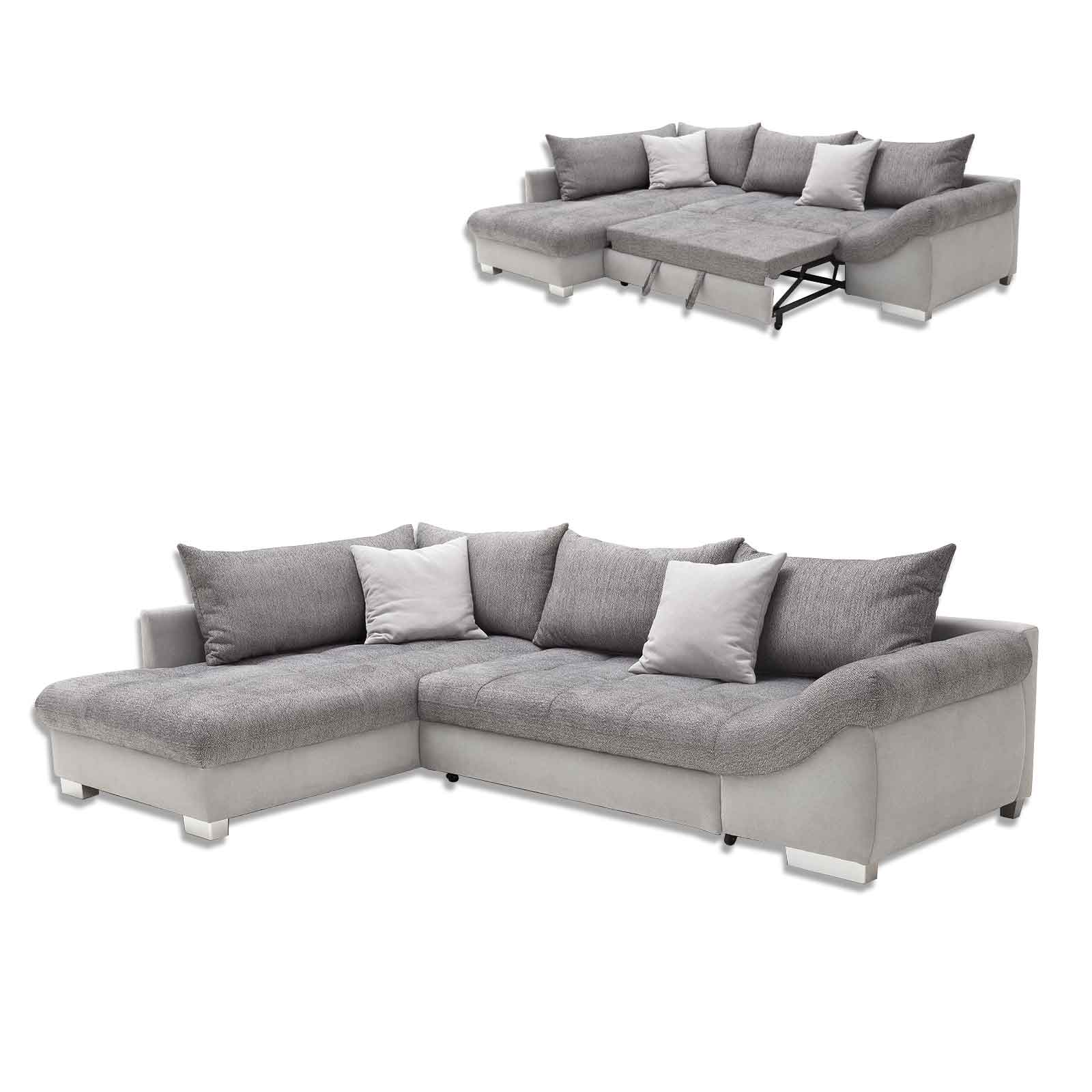 Ecksofa - melange-silver - Webstoff - mit Liegefunktion