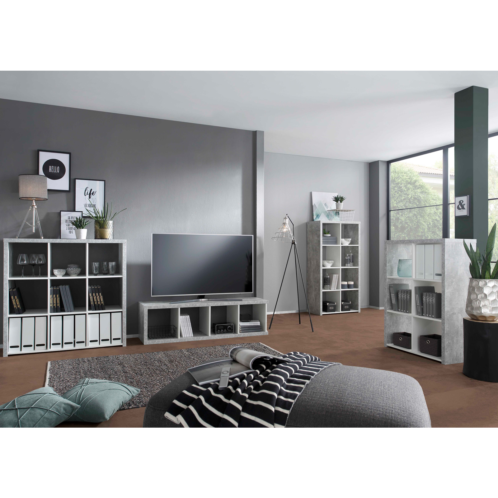 Regal - Beton-weiß - 3x3 Fächer