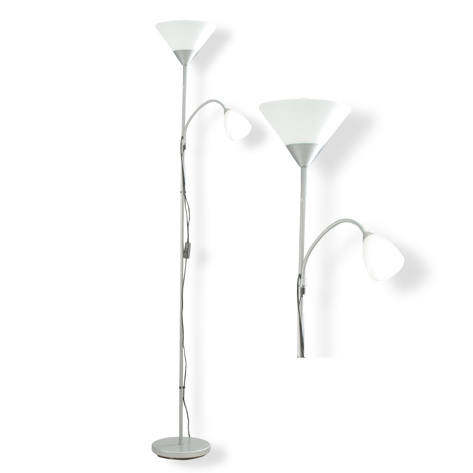 Deckenfluter - Metall silber - weiß