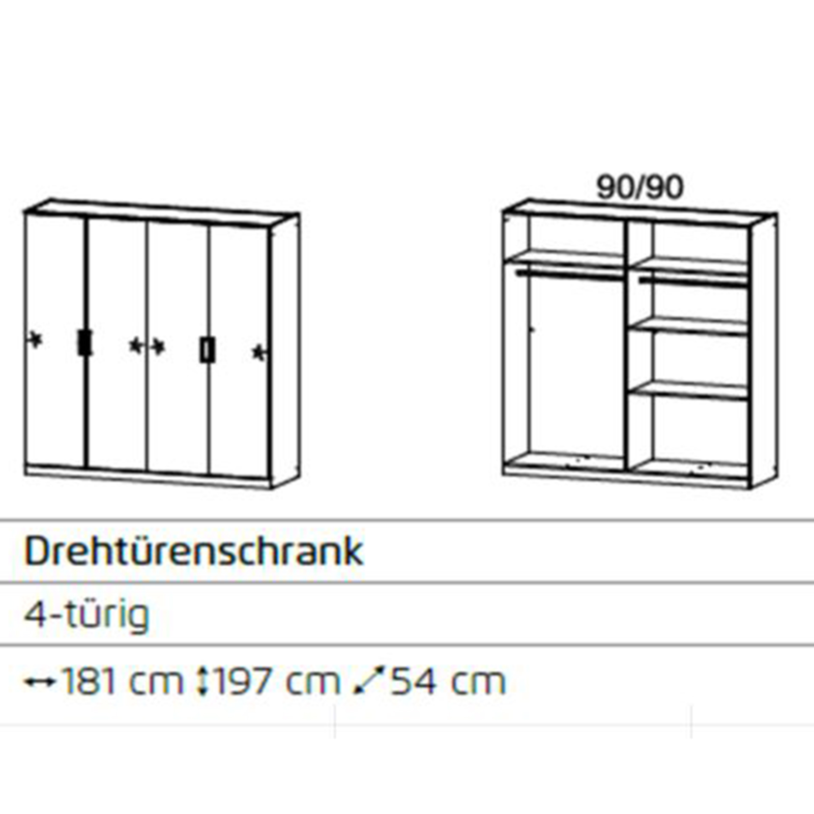 Drehtürenschrank - grau-weiß - 4 Türen