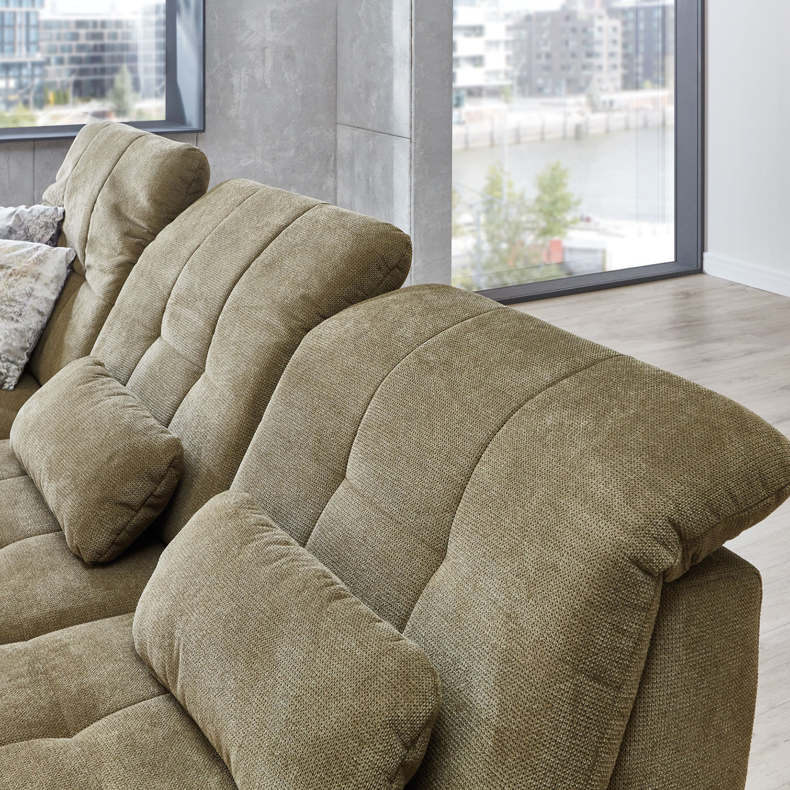 polsterpower Ecksofa - olivgrün - mit Funktionen - Canapé links