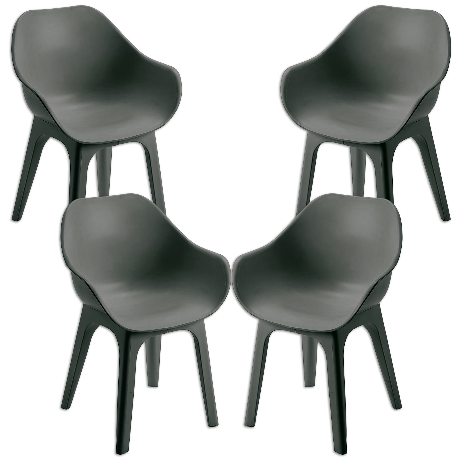 4-er Set Schalenstuhl - anthrazit - Kunststoff