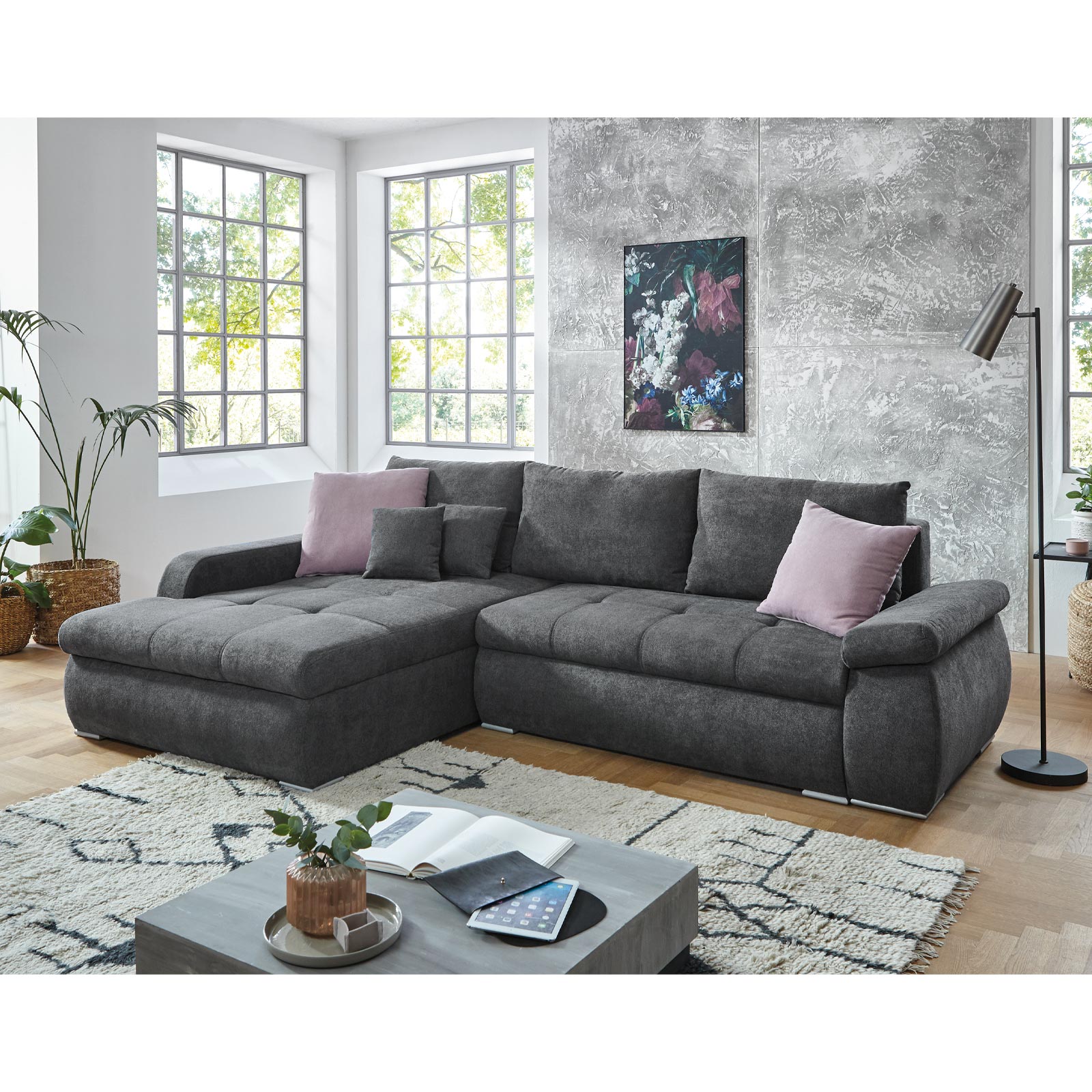 Ecksofa - grau - Liegefunktion