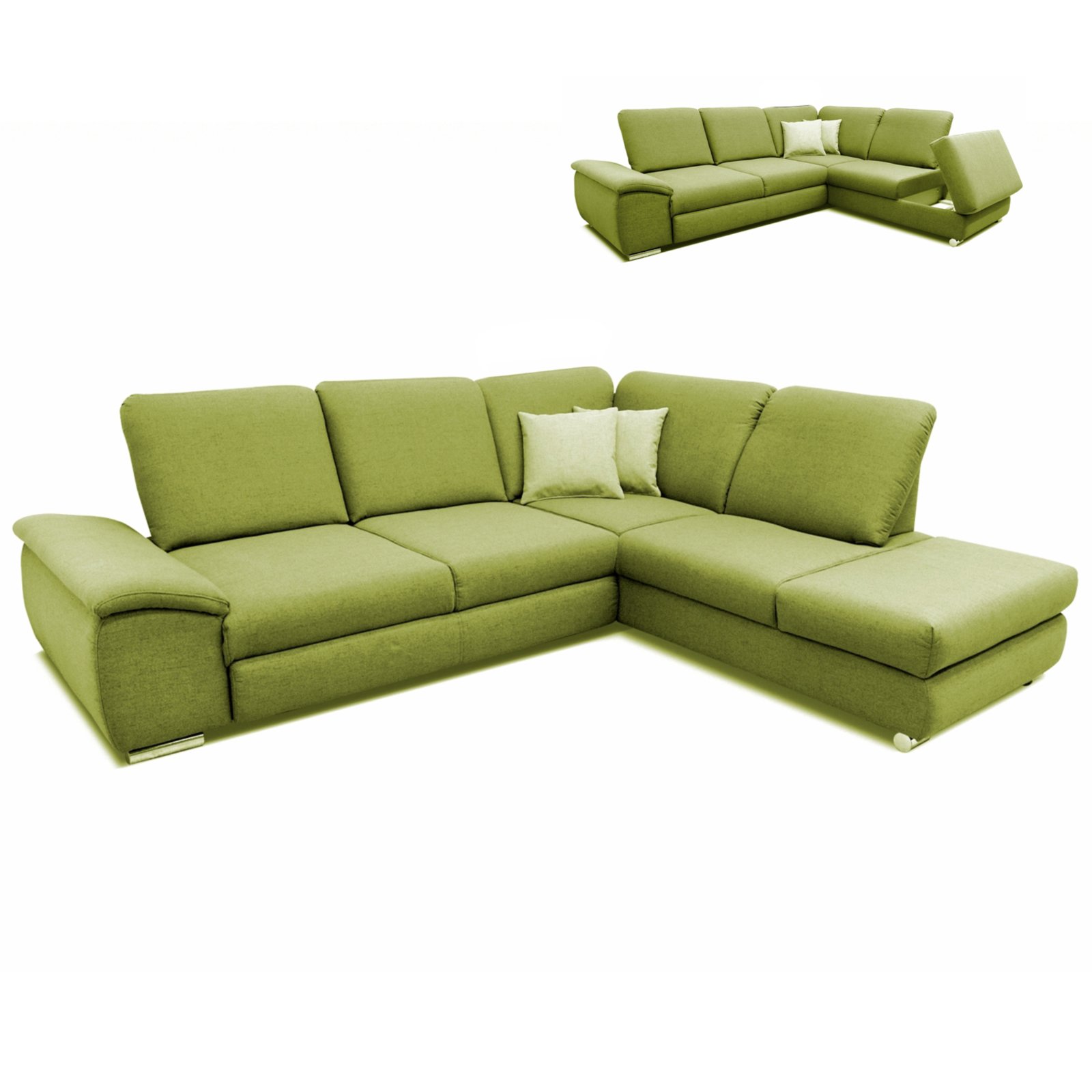 Polsterecke - grün - Staukasten - Sitztiefenverstellung links