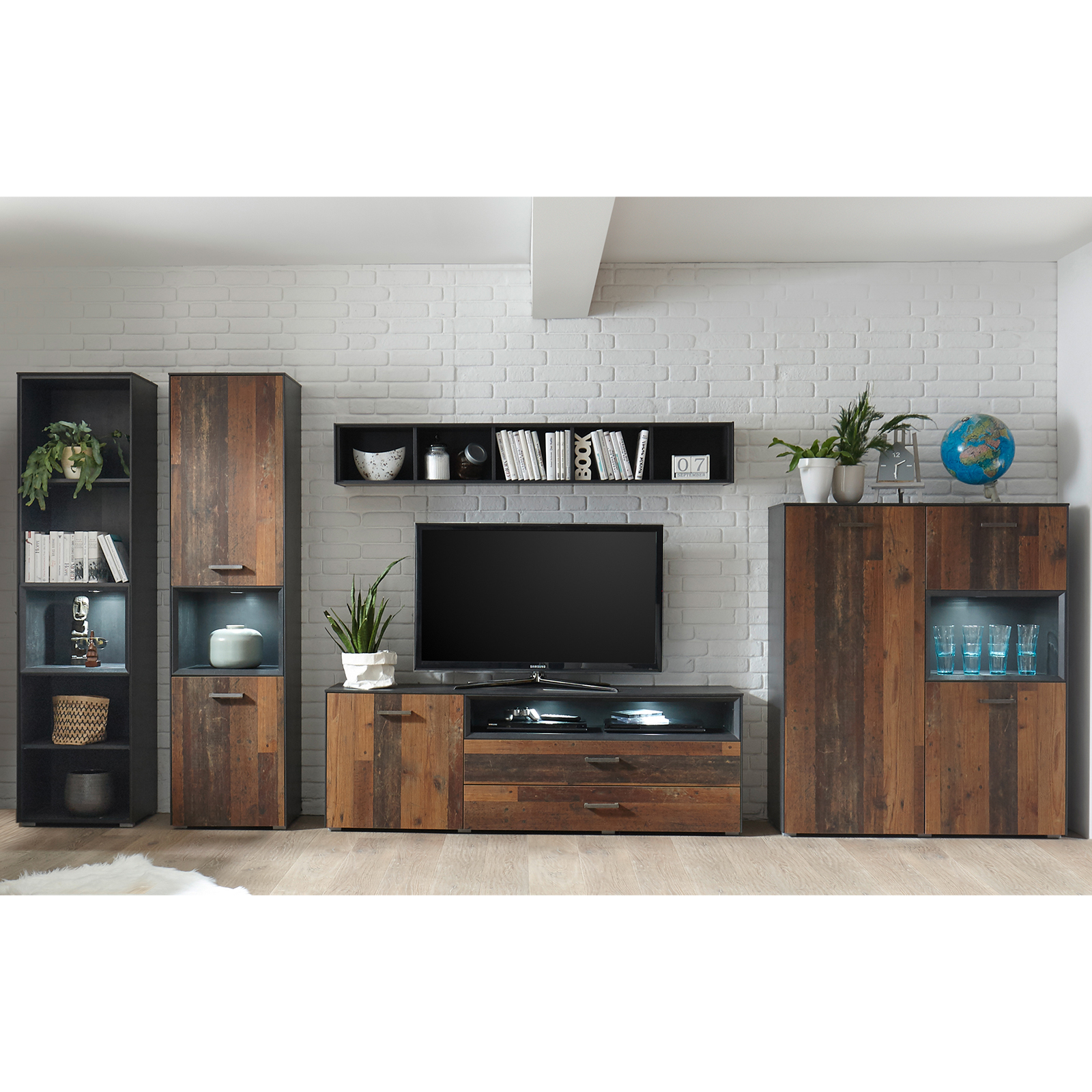 Standvitrine - Schwarzstahloptik - Texas Oak - 50 cm