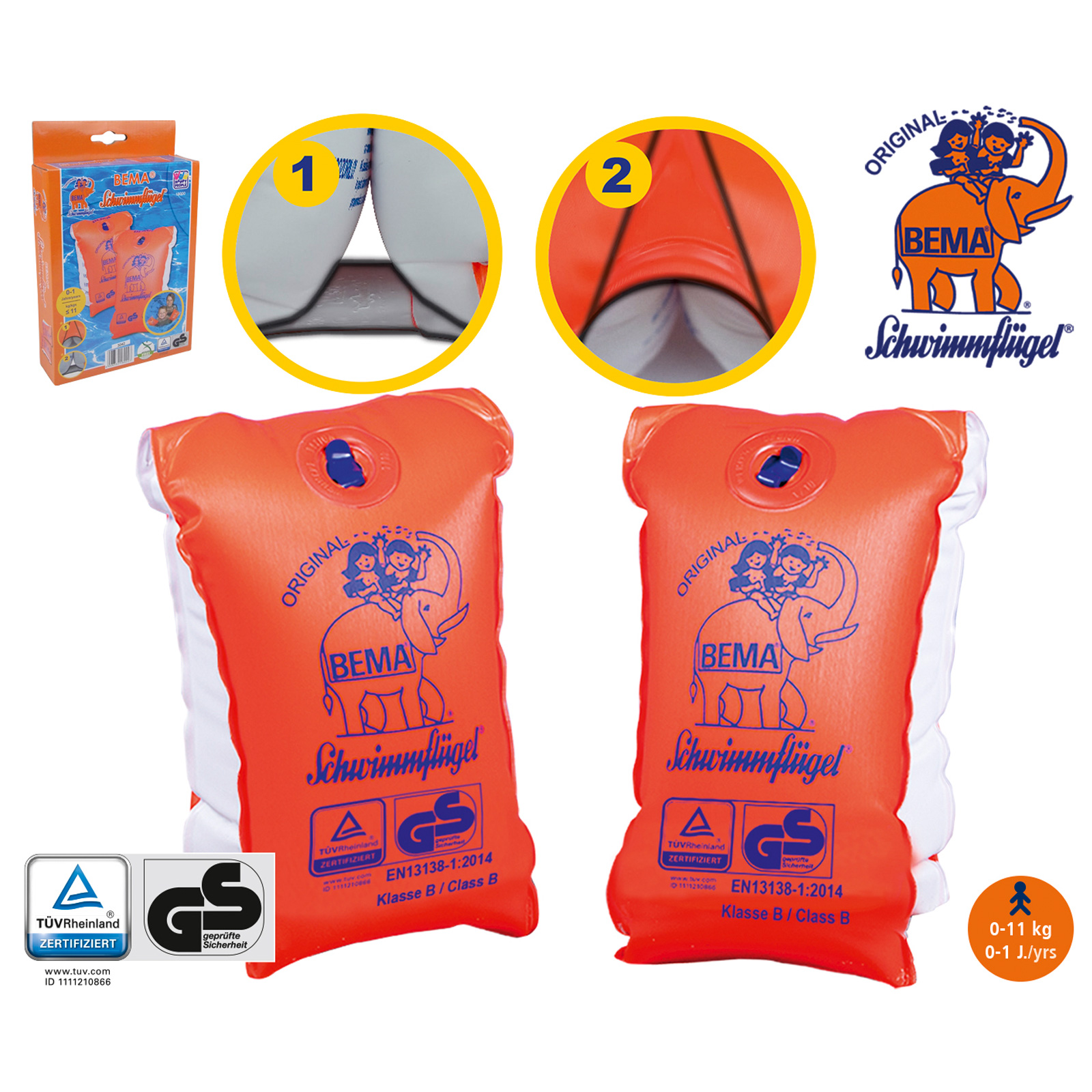 BEMA Schwimmflügel - orange - PVC - Größe 00
