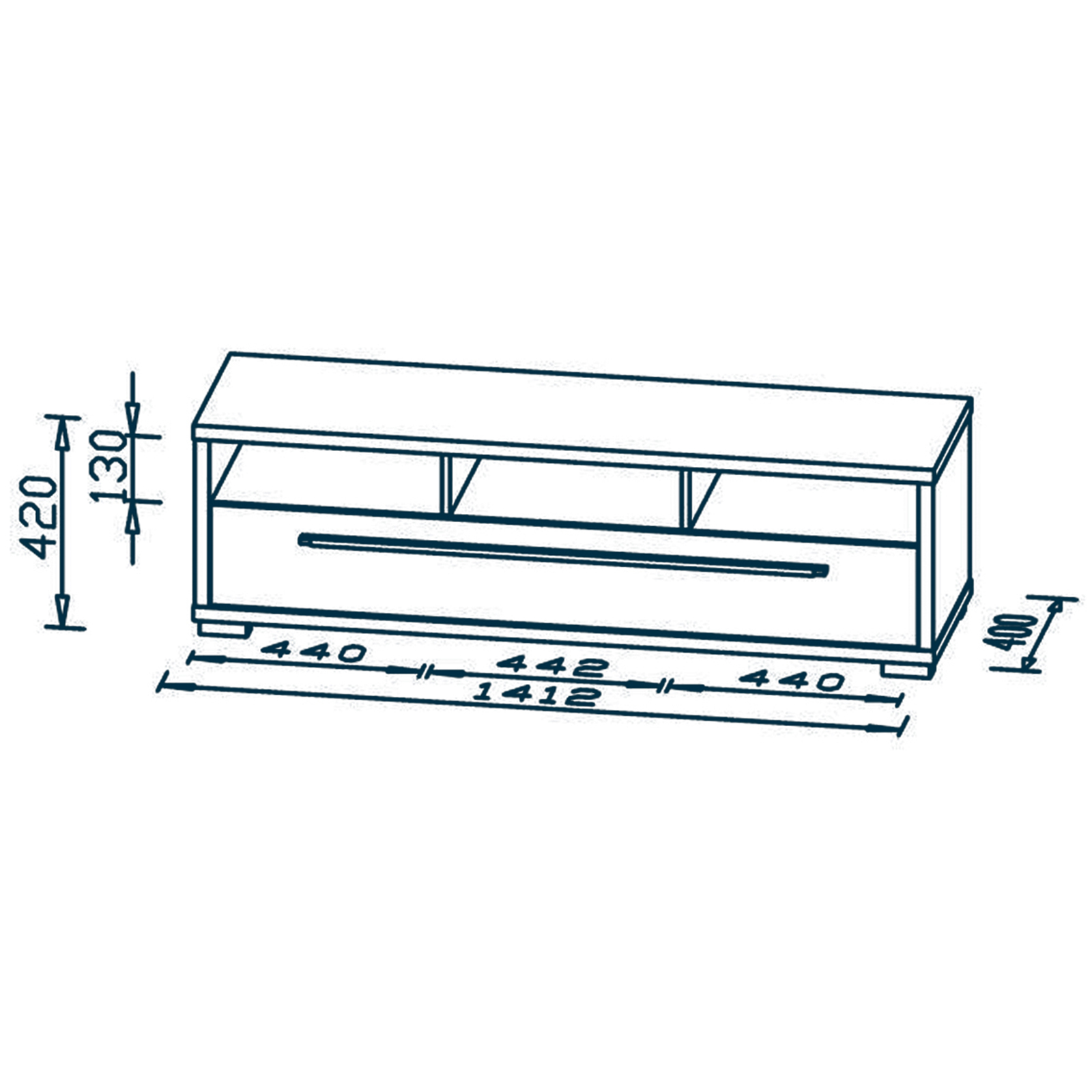 TV-Lowboard - Beton-weiß Hochglanz - 141 cm
