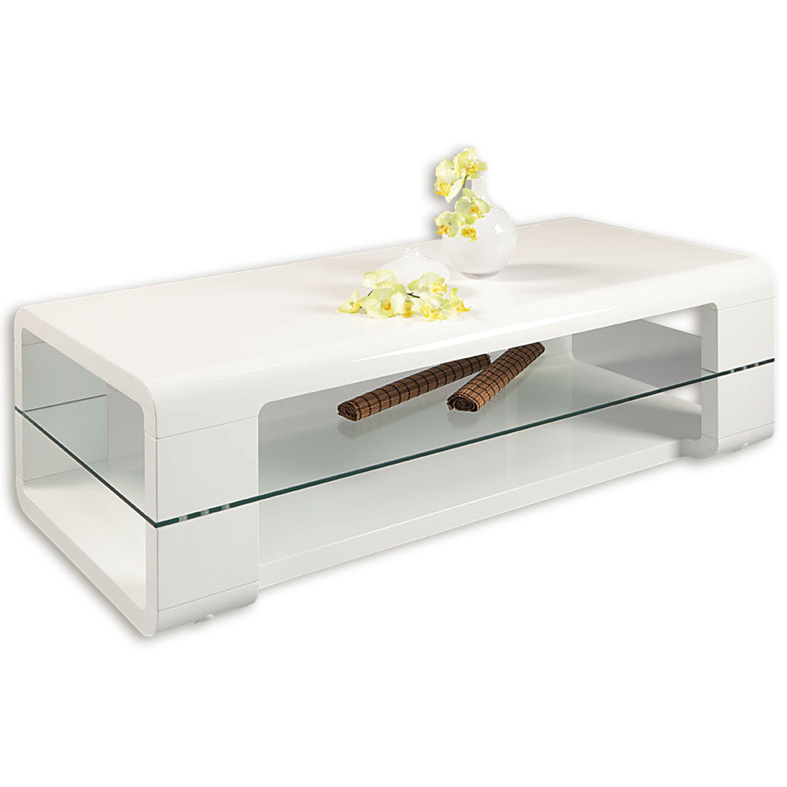 Couchtisch DANNY weiß Hochglanz Glas 120 cm