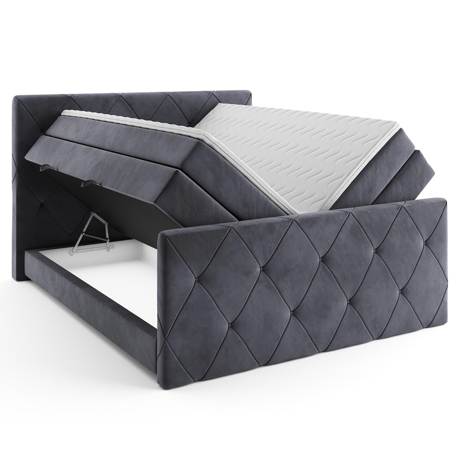Boxspringbett - grau - H2 - mit Bettkasten - 180x200 cm