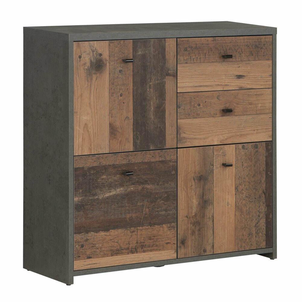 Kommode BetonoptikOld Wood Vintage 77 cm breit drei Türen zwei