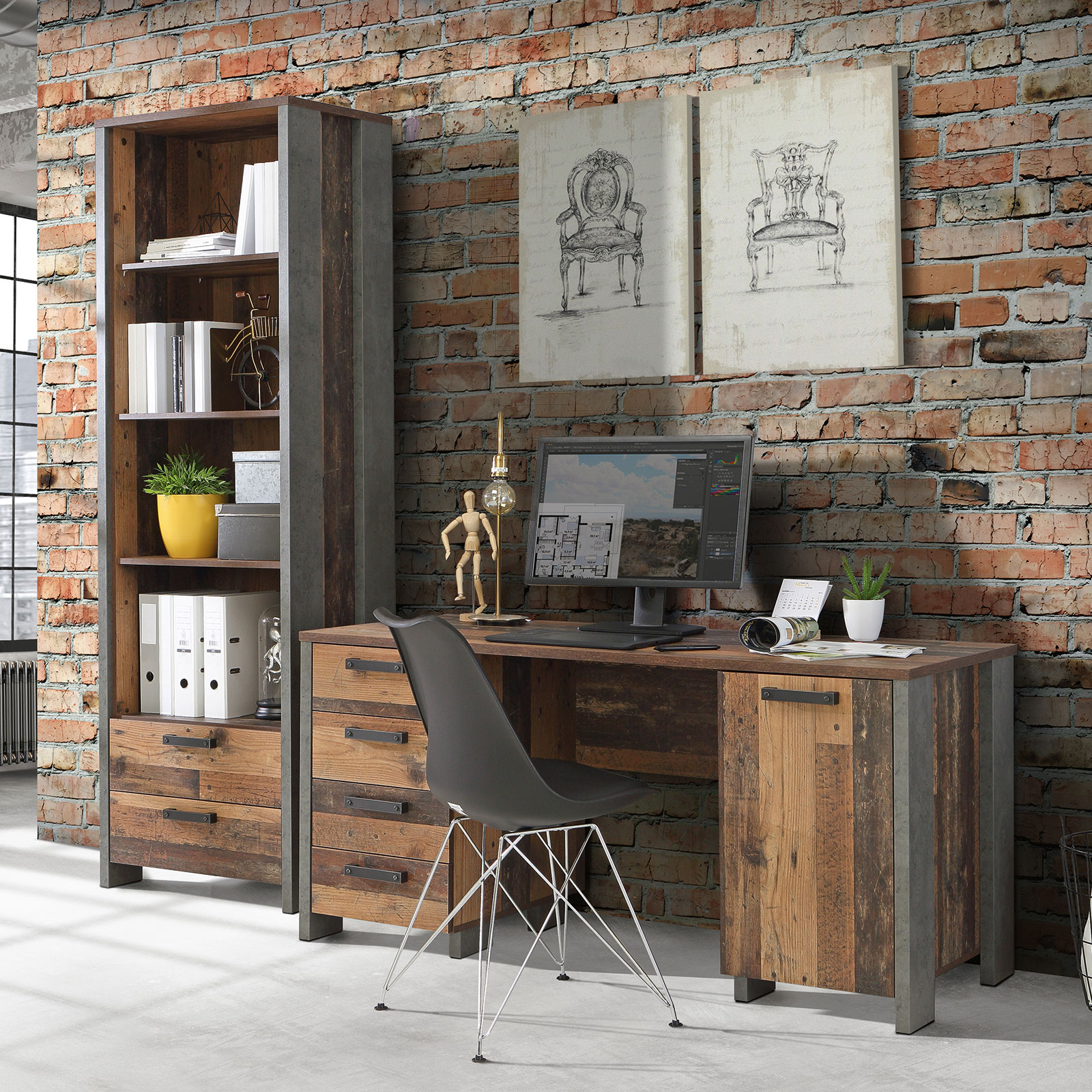 Schreibtisch - Old Wood Vintage - Betonoptik - 155 cm