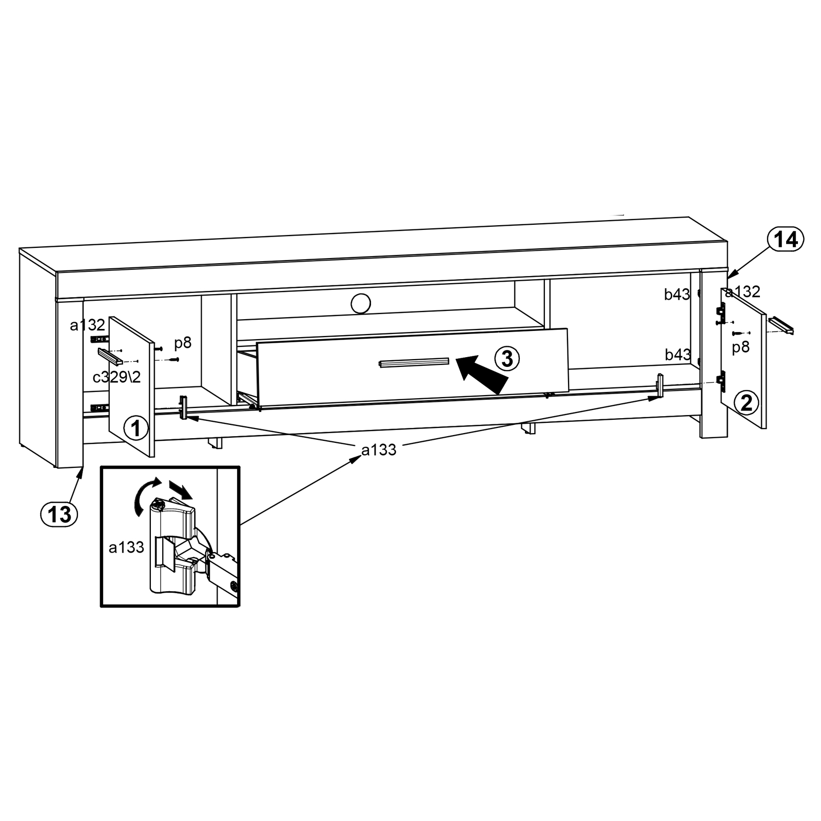 Lowboard - Schlammeiche-Schwarzeiche - 210 cm breit