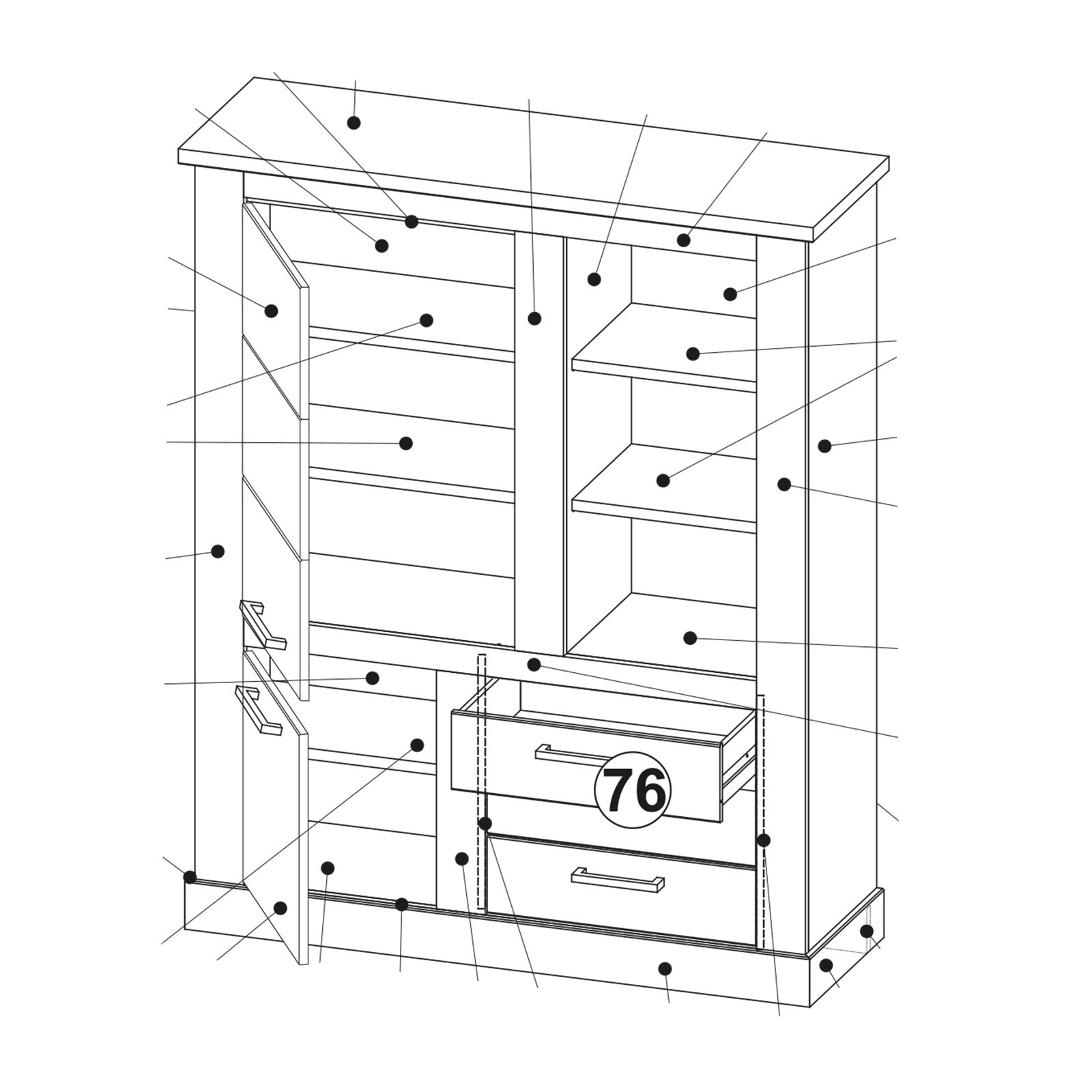 Highboard - Pinie hell-Satin Nussbaum
