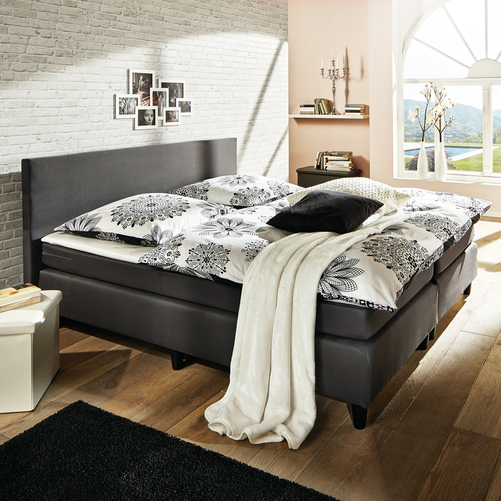 2-teiliges Schlafzimmer-Set - Alpinweiß-Eiche Wotan - Liegefläche 180x200 cm