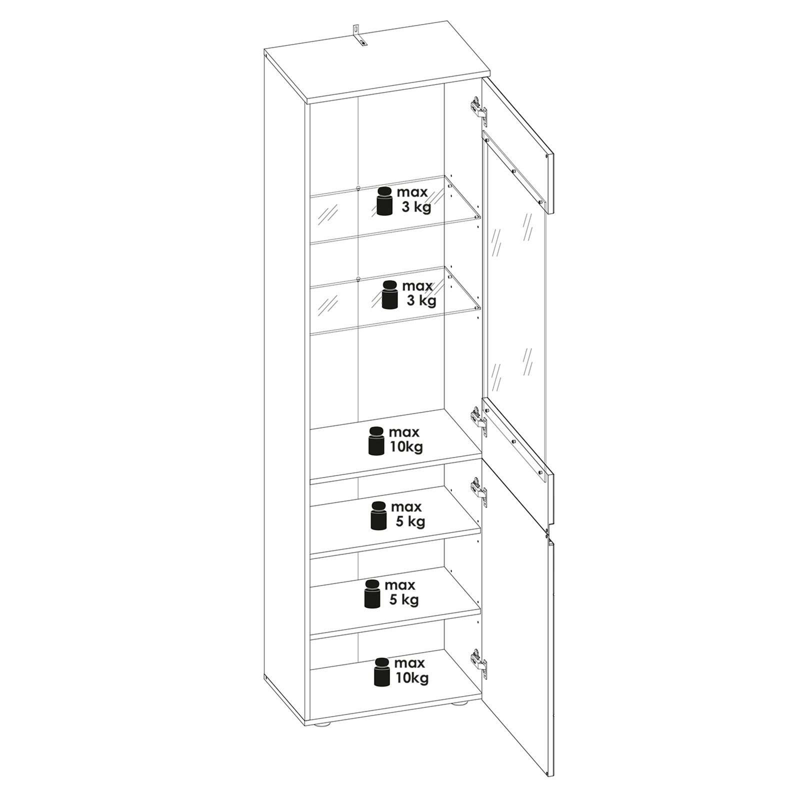 Vitrine - weiß - 2 Türen - 56 cm breit