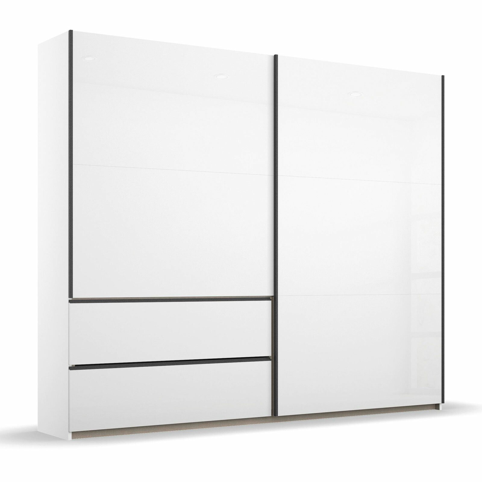 schwebetürenschrank - alpinweiß - hochglanz - 218 cm breit