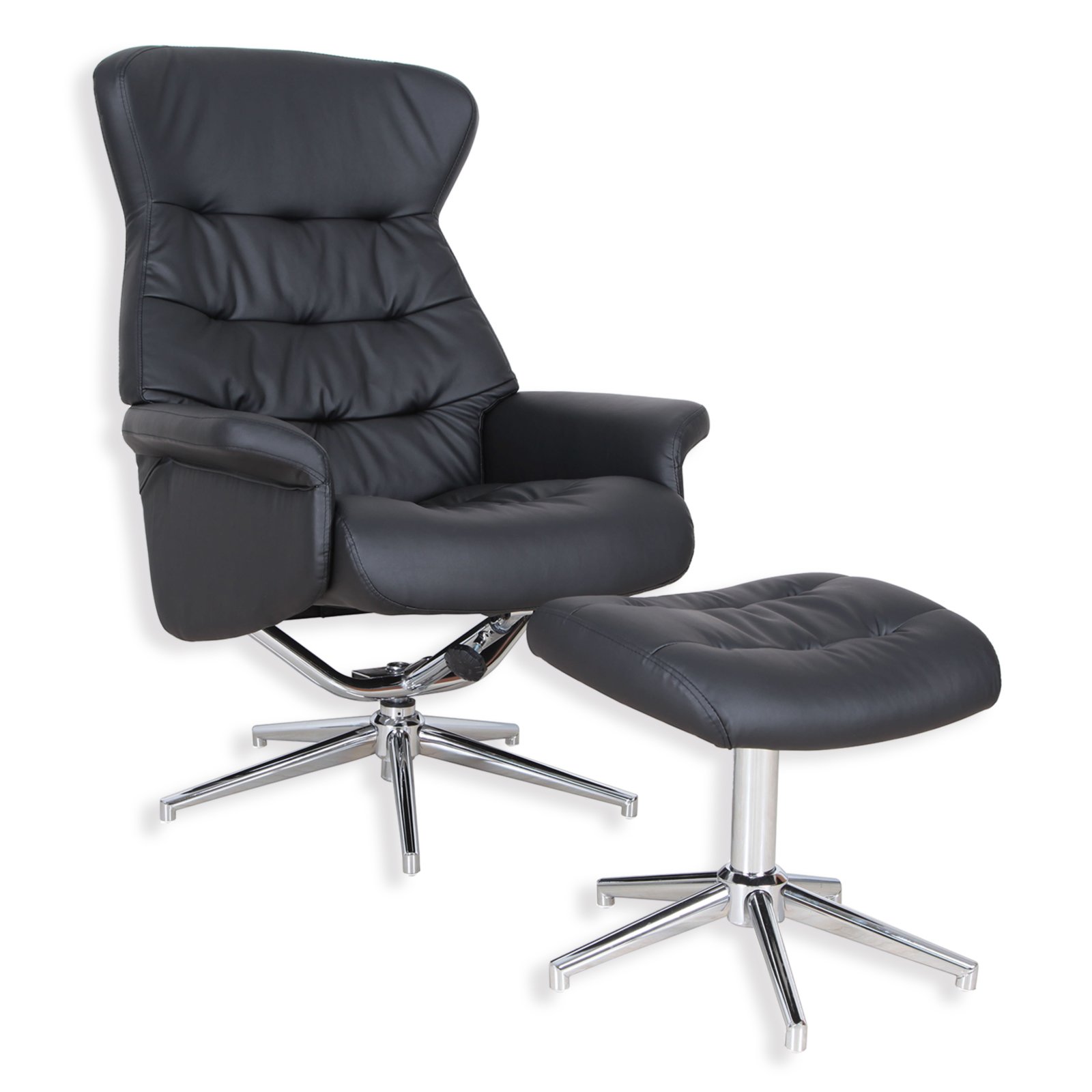 Relaxsessel mit Hocker schwarz Rückenlehne verstellbar Fernseh