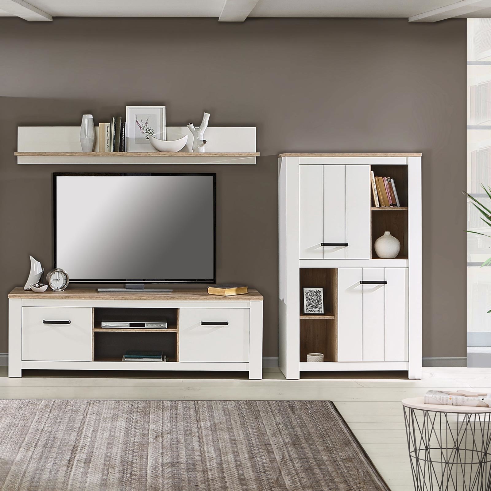 3-teiliges wohnwand-set - weiß - bianco eiche | online bei roller