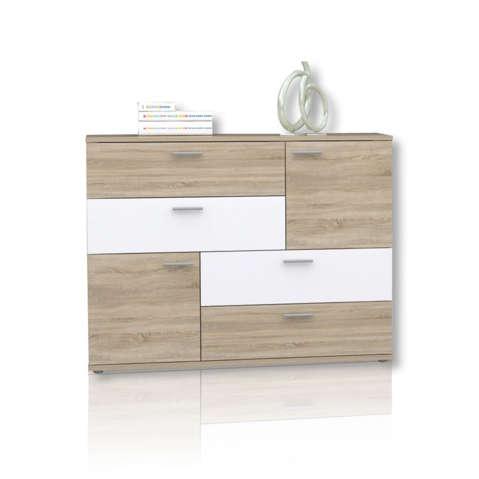 Kommode SKIVE - Sonoma Eiche-weiß - 125 cm | Kommoden & Sideboards