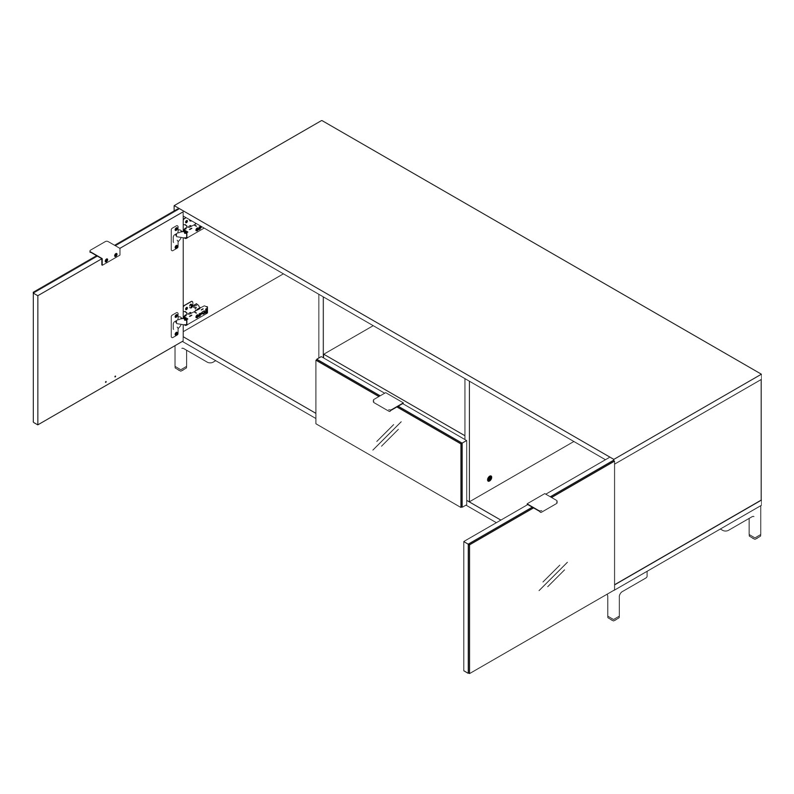 Lowboard - weiß - Glas- 150 cm