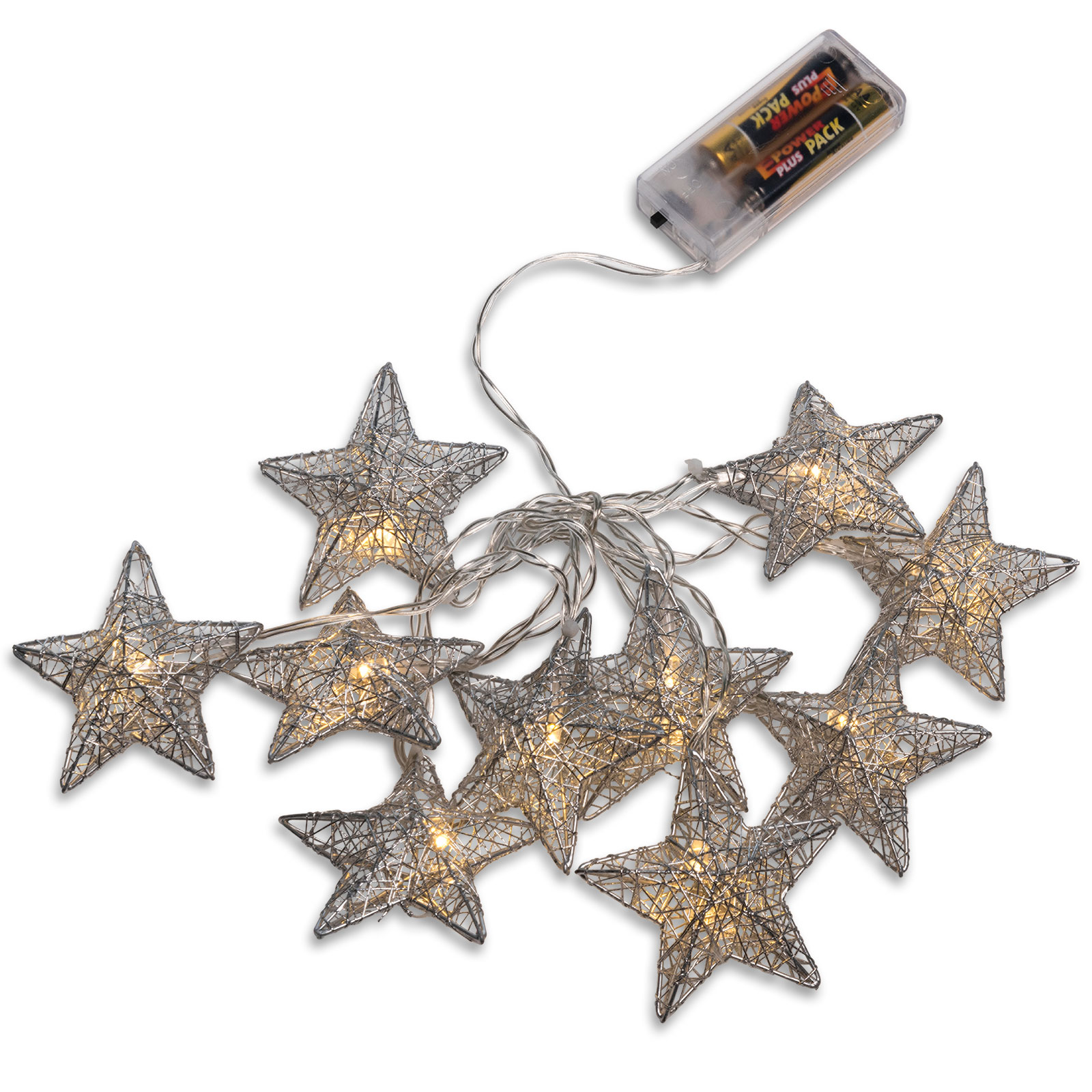 LED-Lichterkette - silber - Sterne