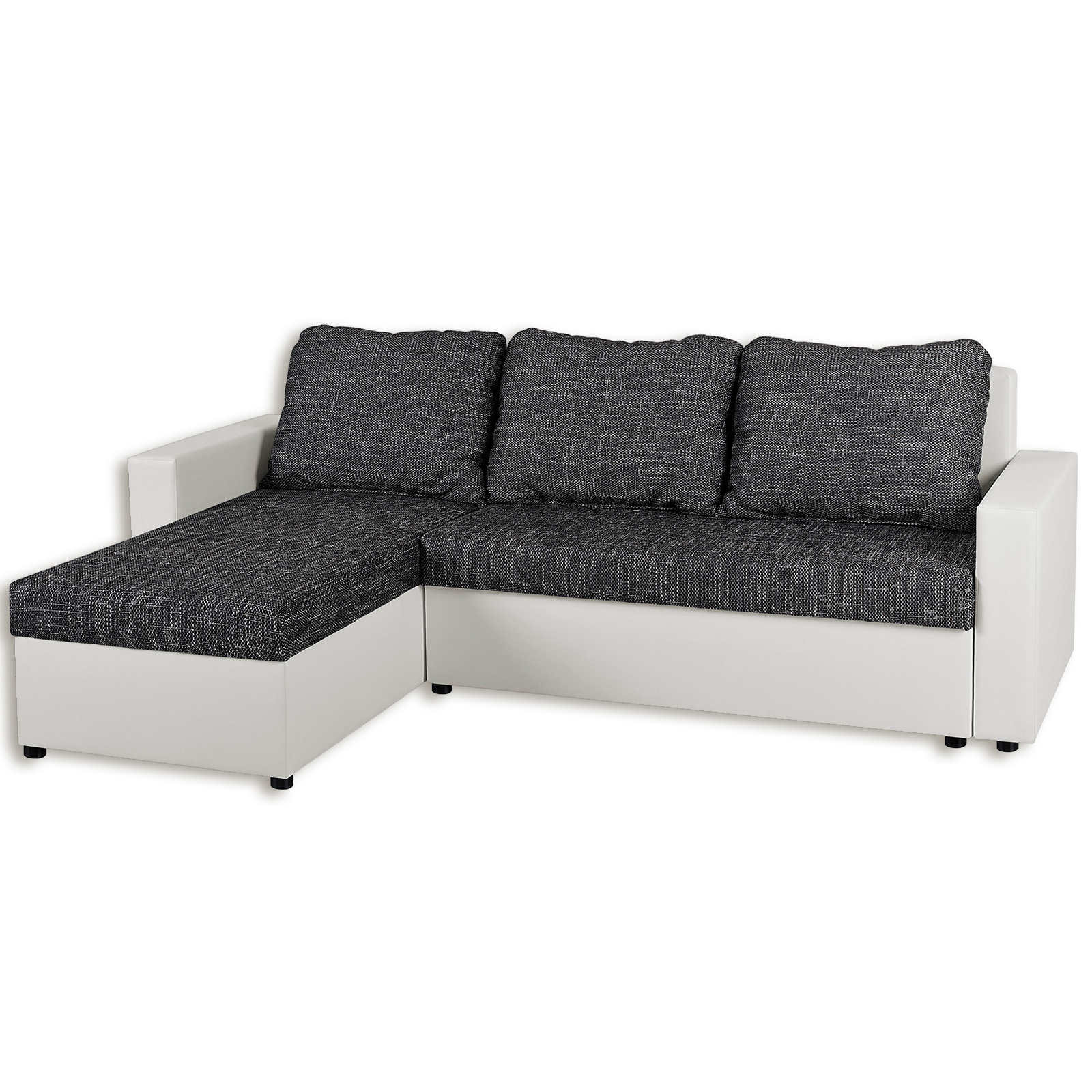 Ecksofa - weiß-schwarz - Liegefunktion - Staukasten