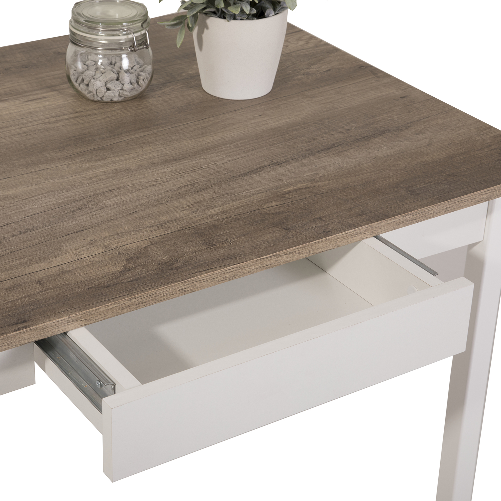 Tisch - Wildeiche - massiv weiß - 90 cm breit