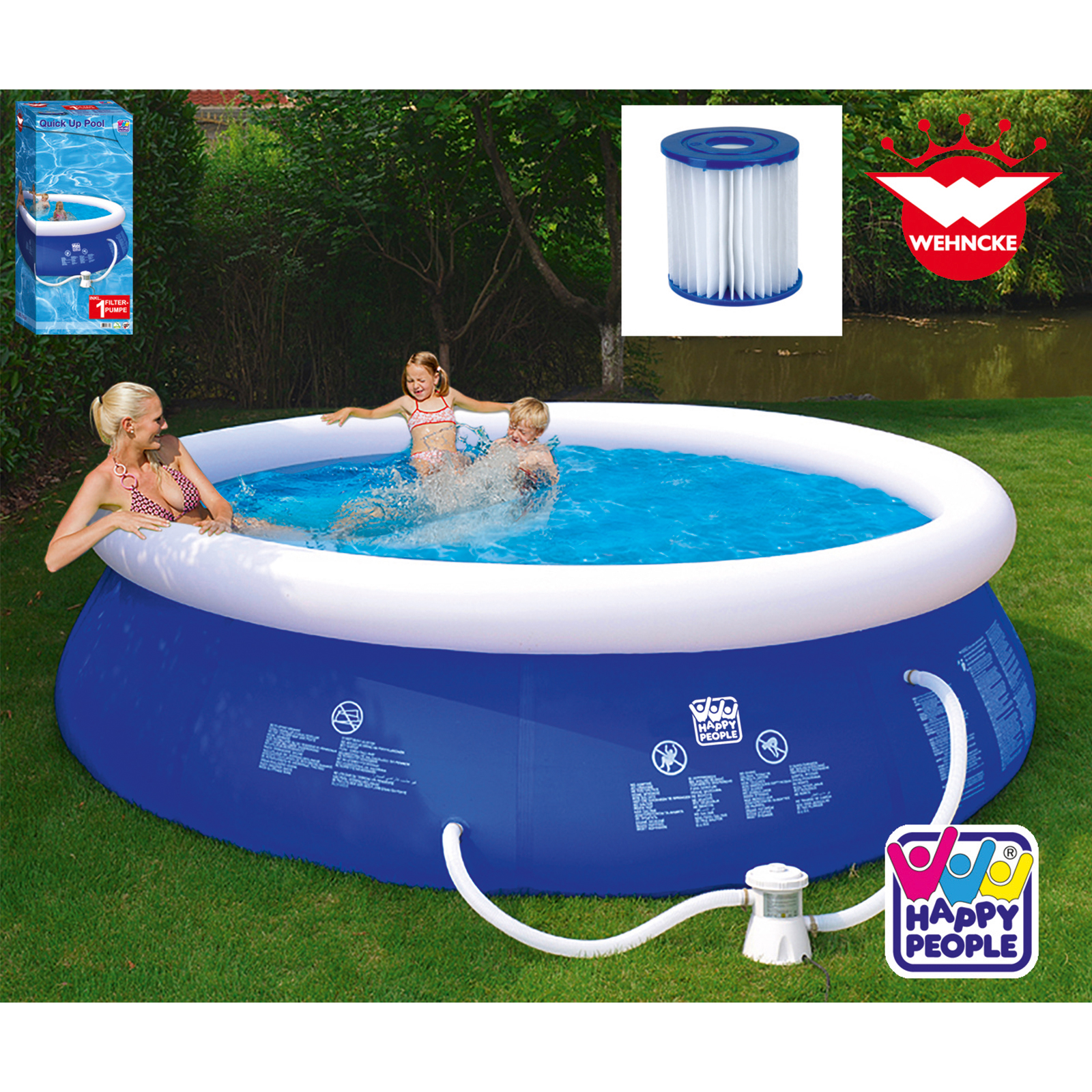 Pool - blau-weiß - mit Pumpe - Ø 300 cm