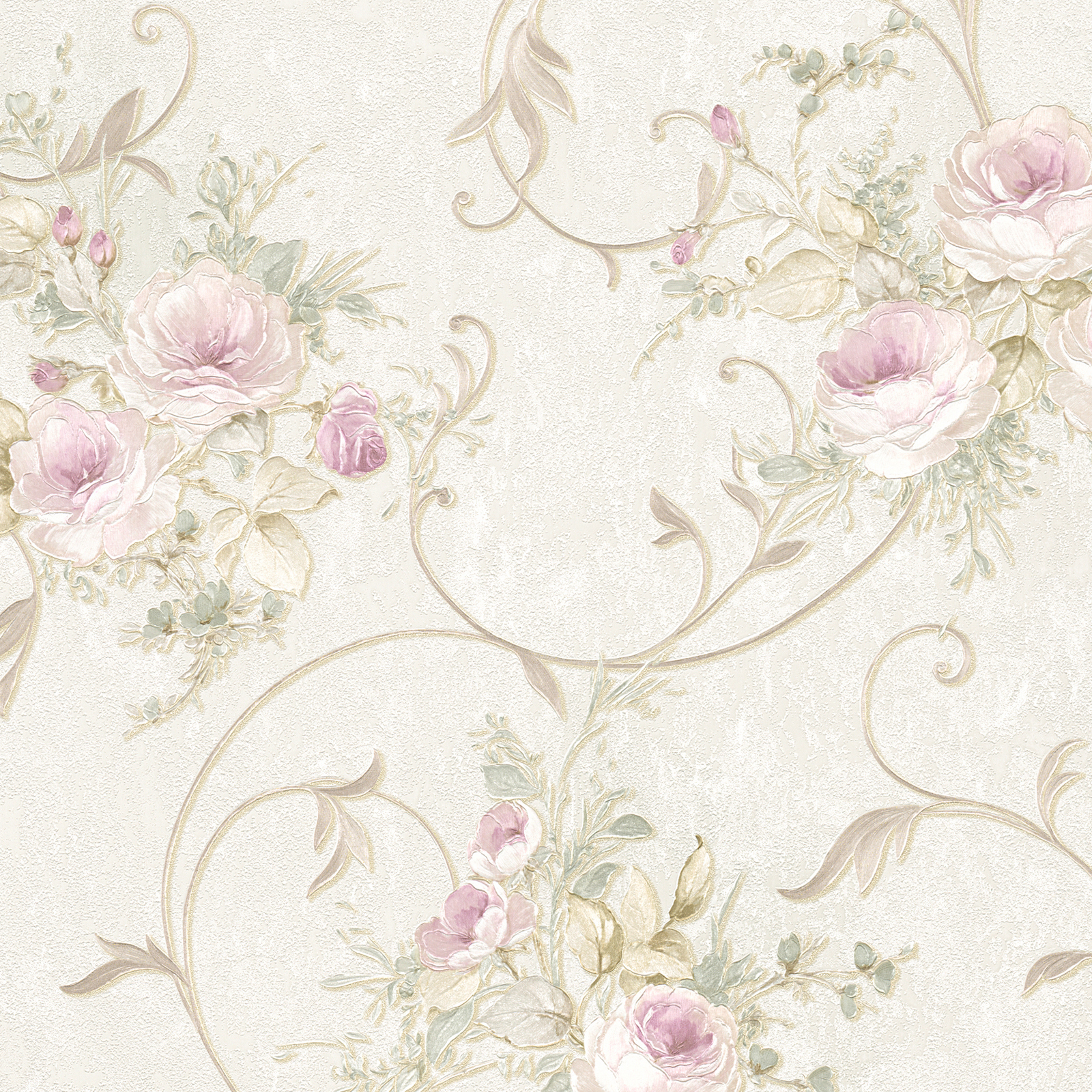 Vliestapete ROMANTICA 3 - creme-grün-rosa - 10 Meter