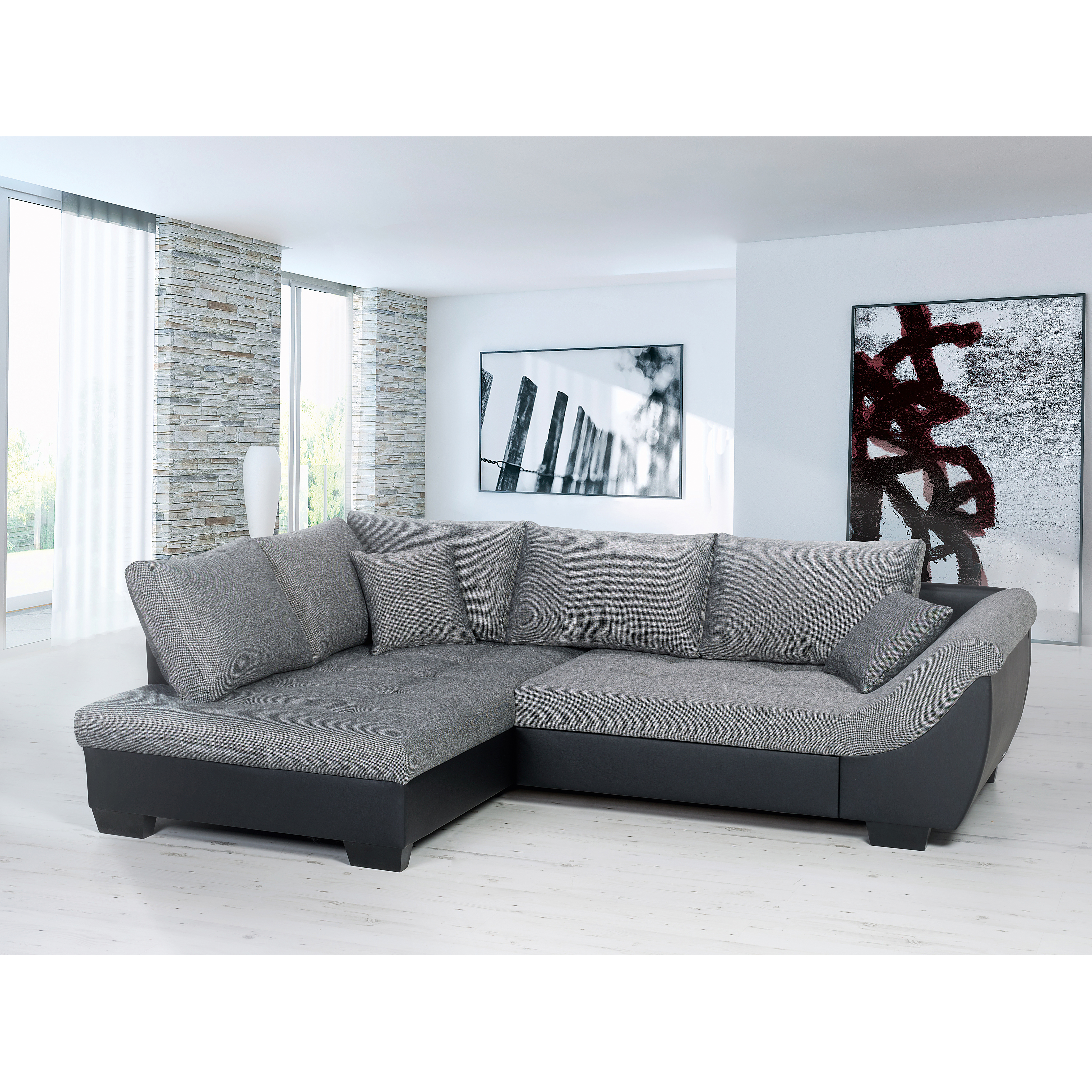 Ella@HOME Ecksofa - schwarz-anthrazit - Liegefunktion - Armlehne rechts